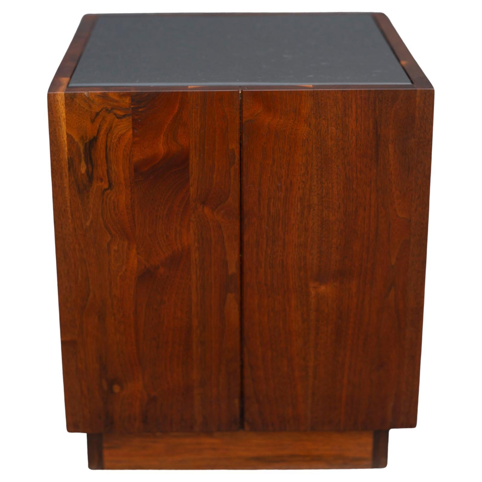 James Martin Studio Pedestal Side End Table American Black Walnut & Cleft Slate For Sale