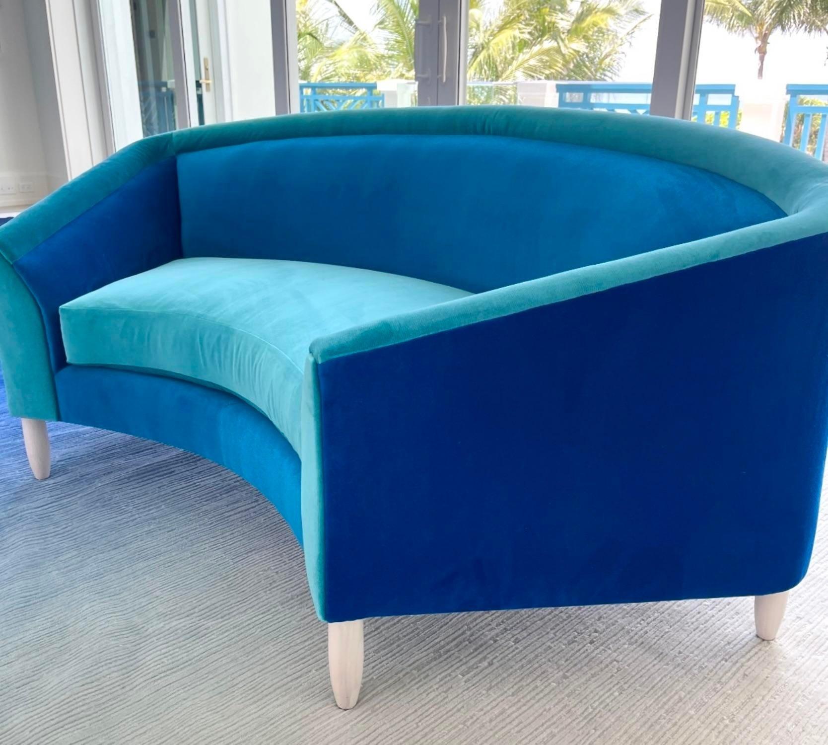 American Custom Janie Molster Curved Velvet Color Block Sofa For Sale