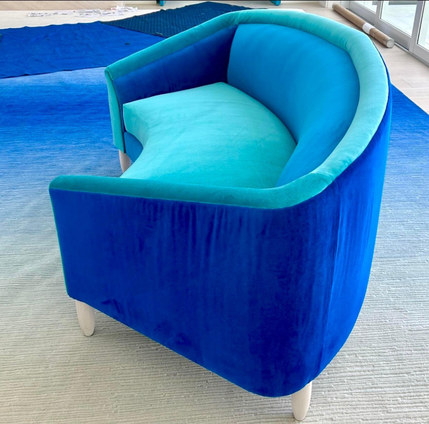 Contemporary Custom Janie Molster Curved Velvet Color Block Sofa For Sale