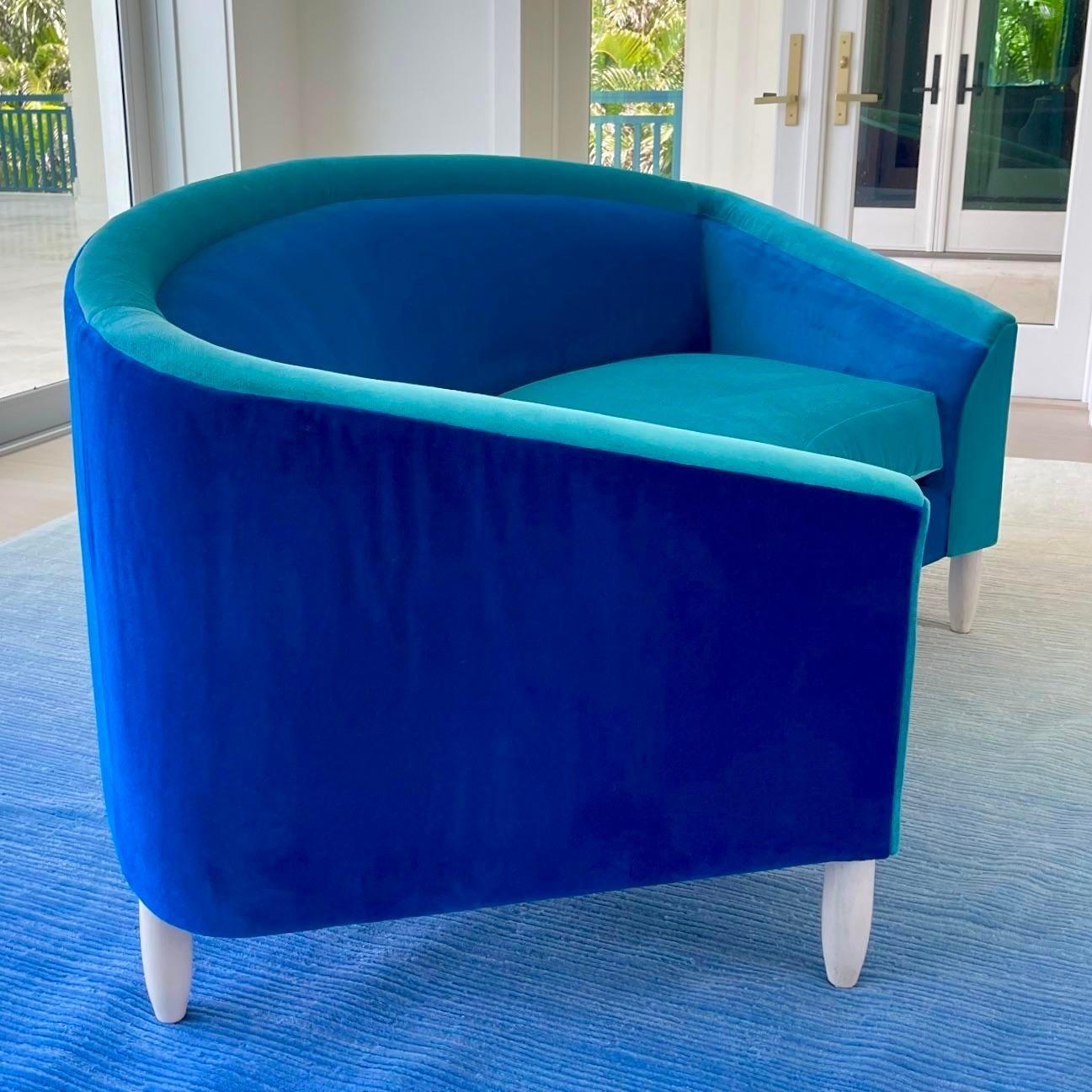 Custom Janie Molster Curved Velvet Color Block Sofa For Sale 1