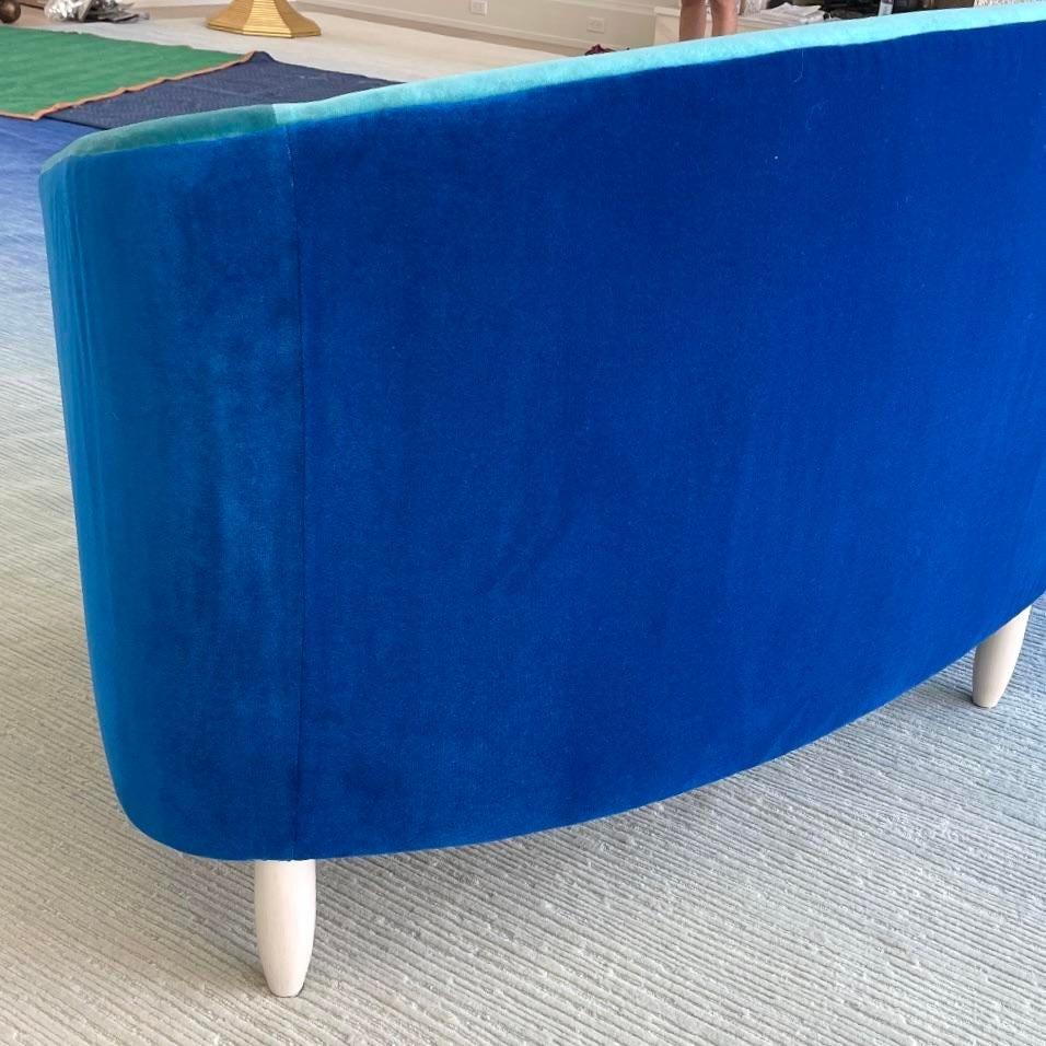 Custom Janie Molster Curved Velvet Color Block Sofa For Sale 2