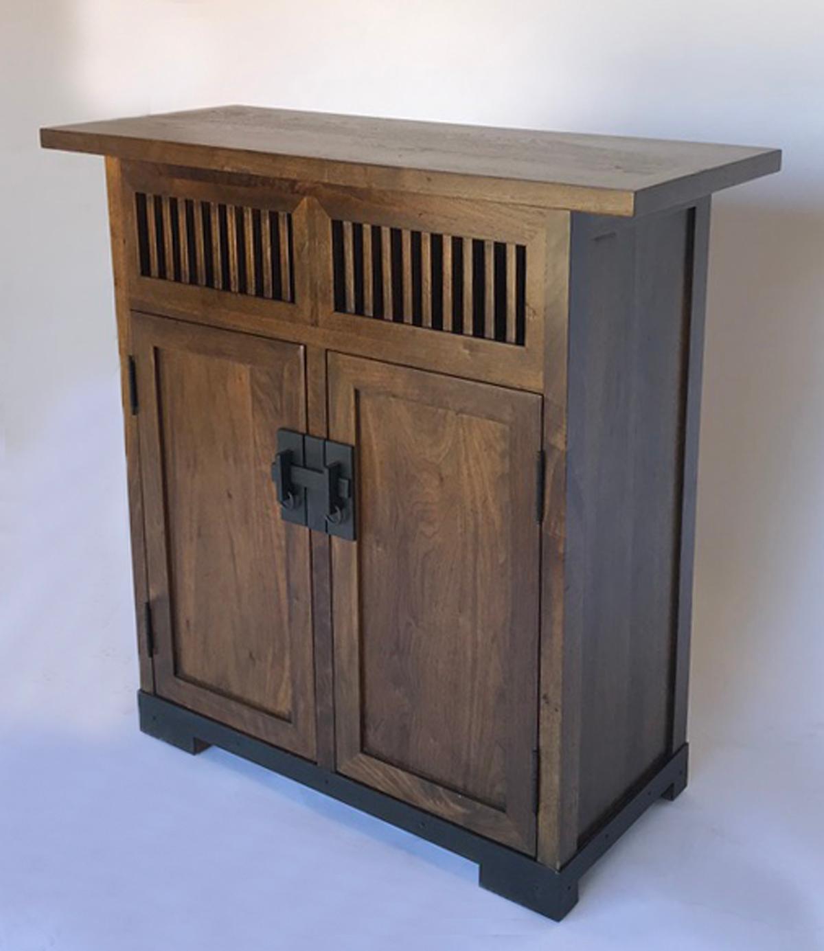 This is our custom Japanese style cabinet with iron base and hardware. Can be made in any size, in a variety of finishes. As shown in Walnut #2 with light to medium distress.
Made in Los Angeles, by Dos Gallos Studio.
CUSTOM PRICES ARE SUBJECT TO