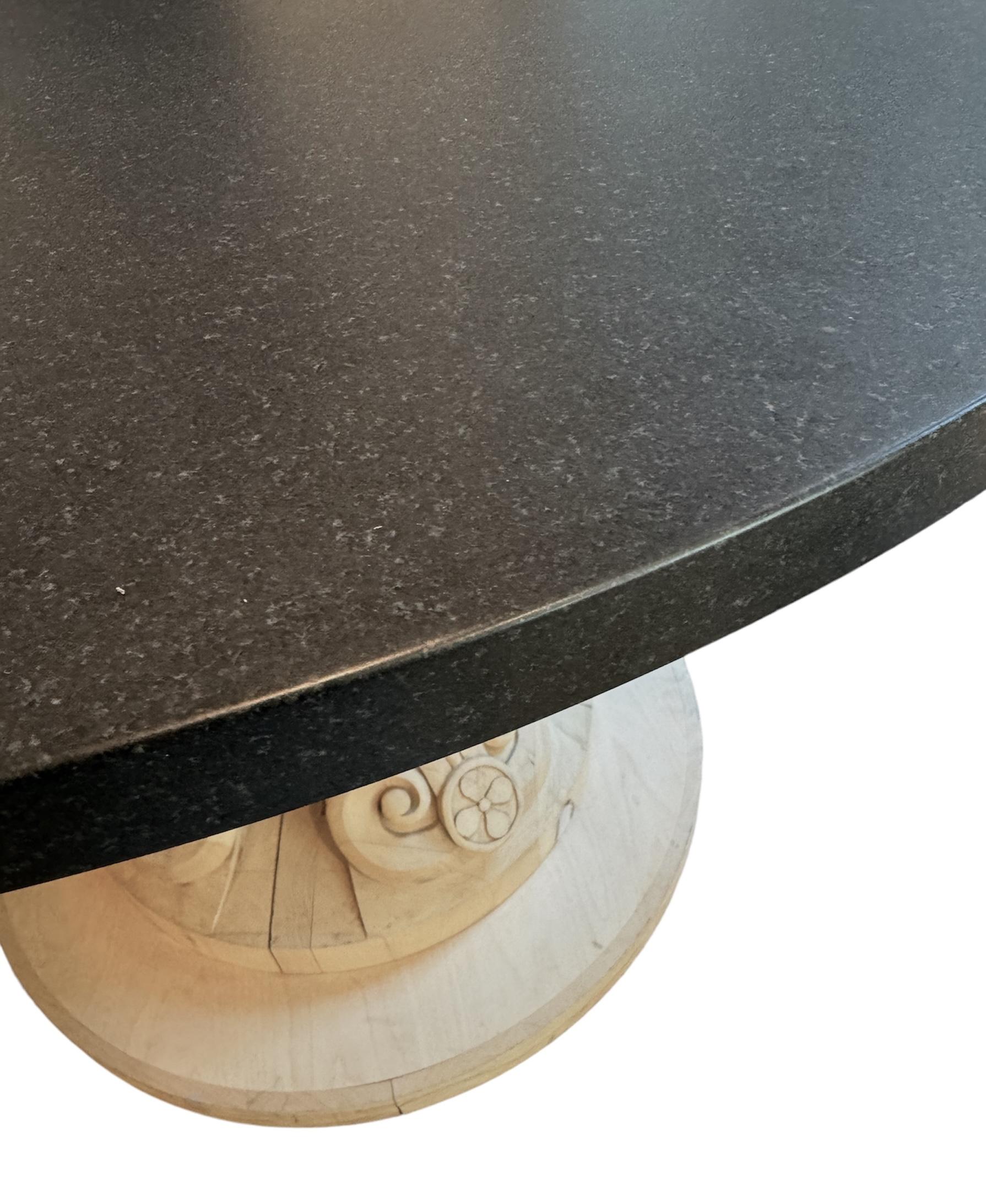 Granite Custom Javanese Carved Table with Black Stone Top For Sale