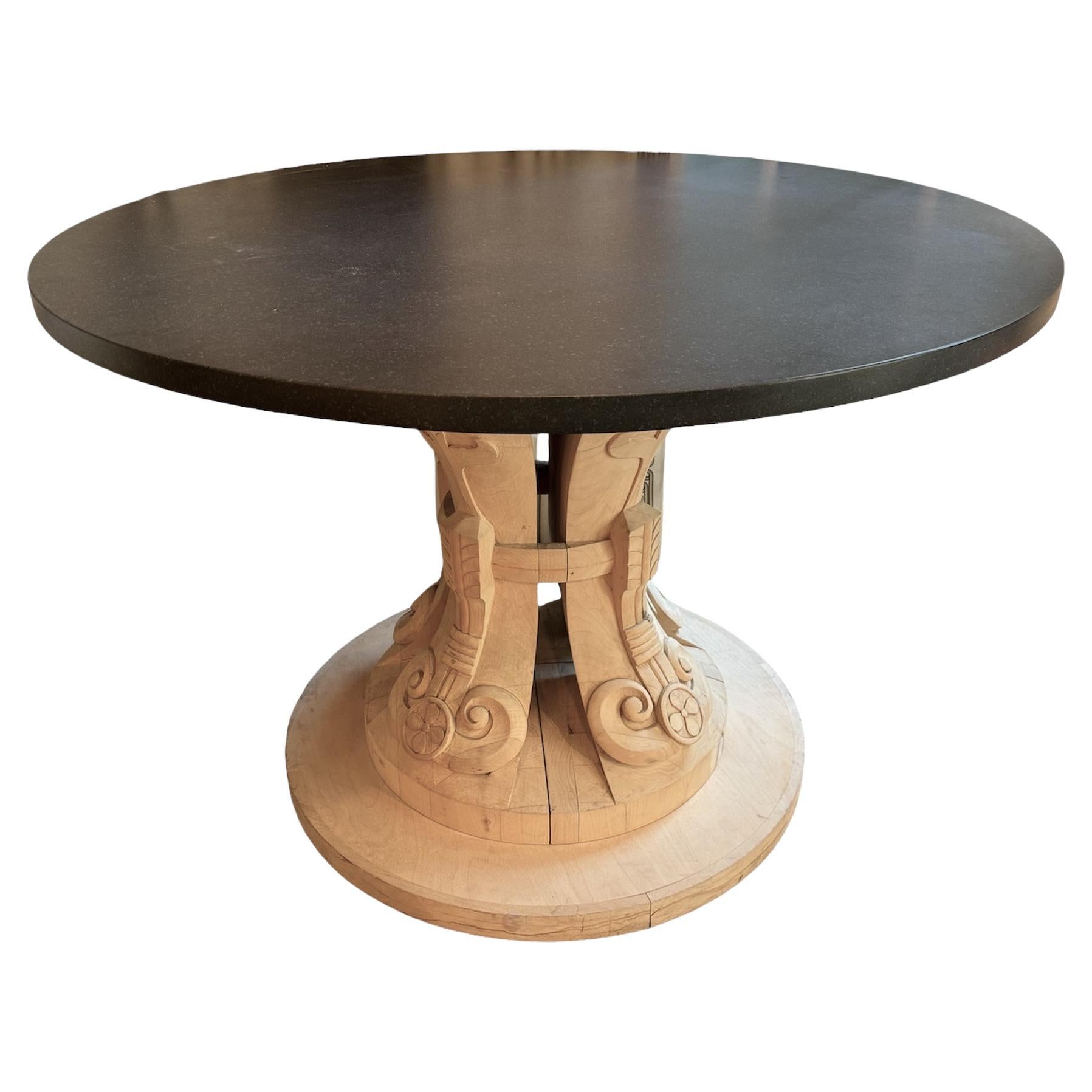 Custom Javanese Carved Table with Black Stone Top