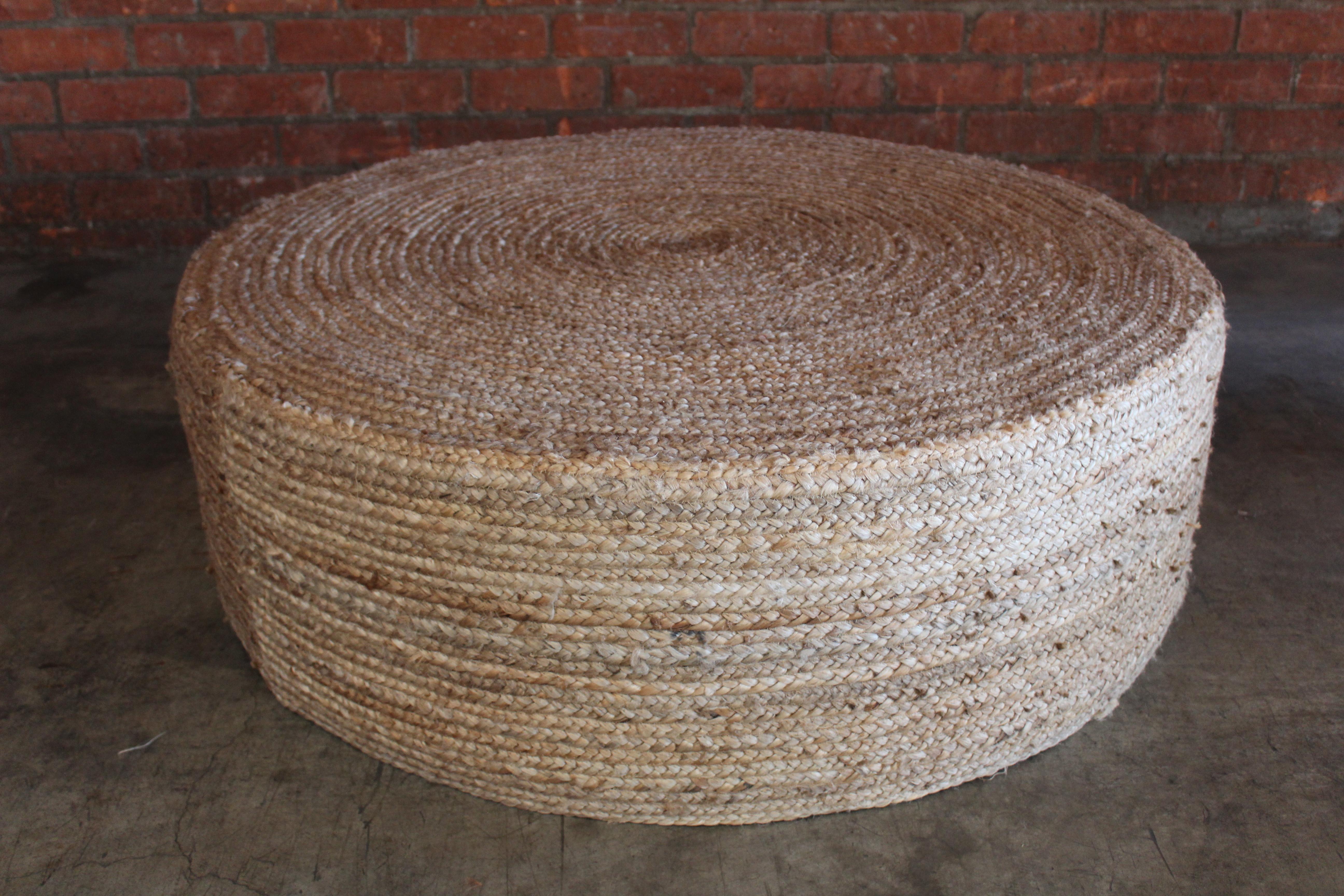 Custom Jute Ottoman In Good Condition In Los Angeles, CA