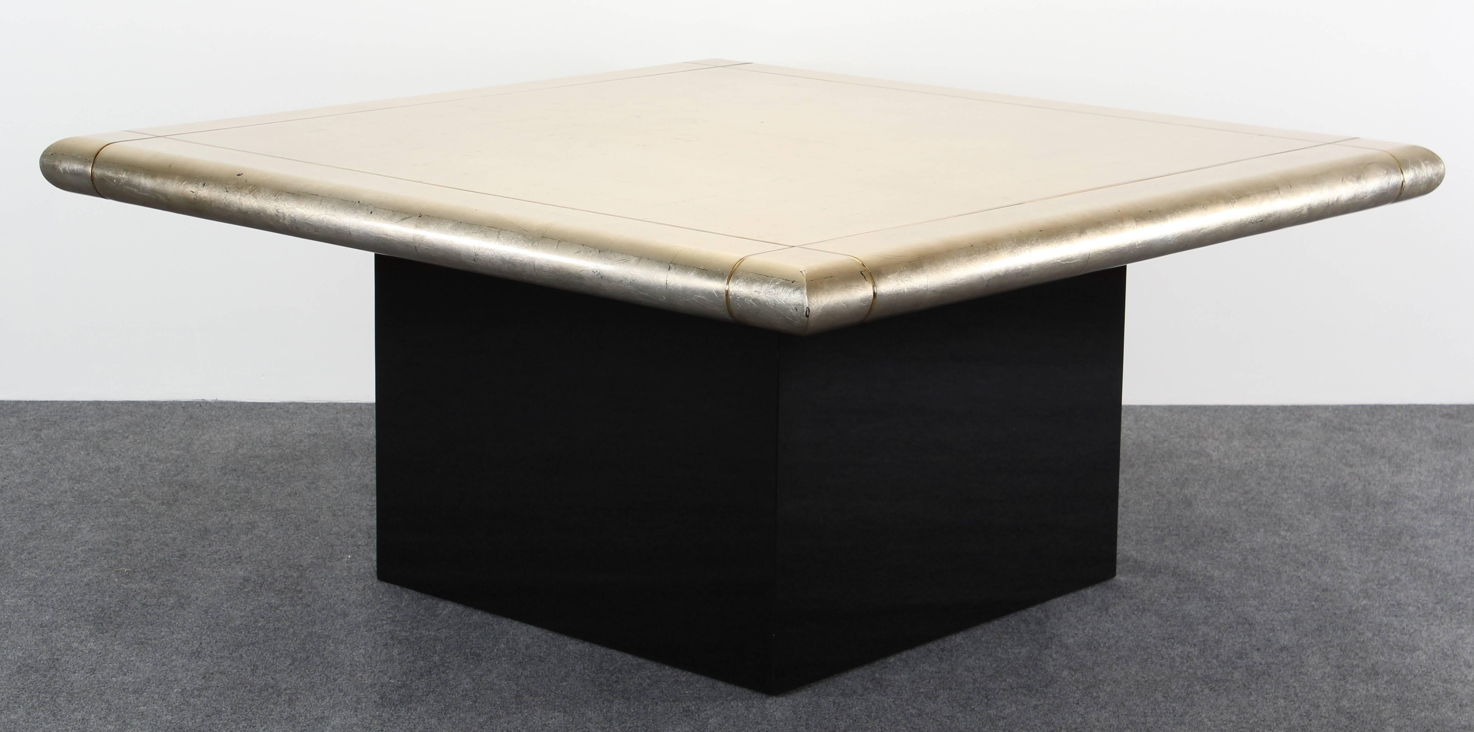Ebonized Custom Karl Springer Style Gold Leaf Dining Table, 1988 For Sale