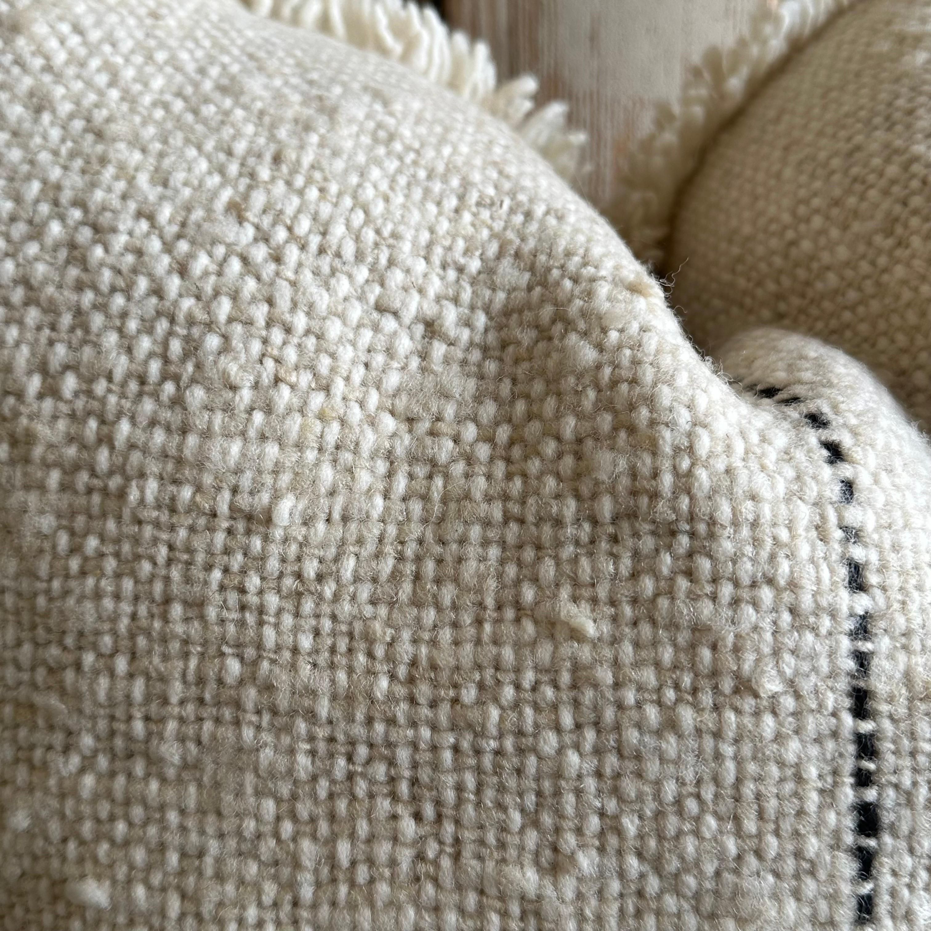 Custom Karu Woven Wool Pillow in Oatmeal with Black Stripe For Sale 1