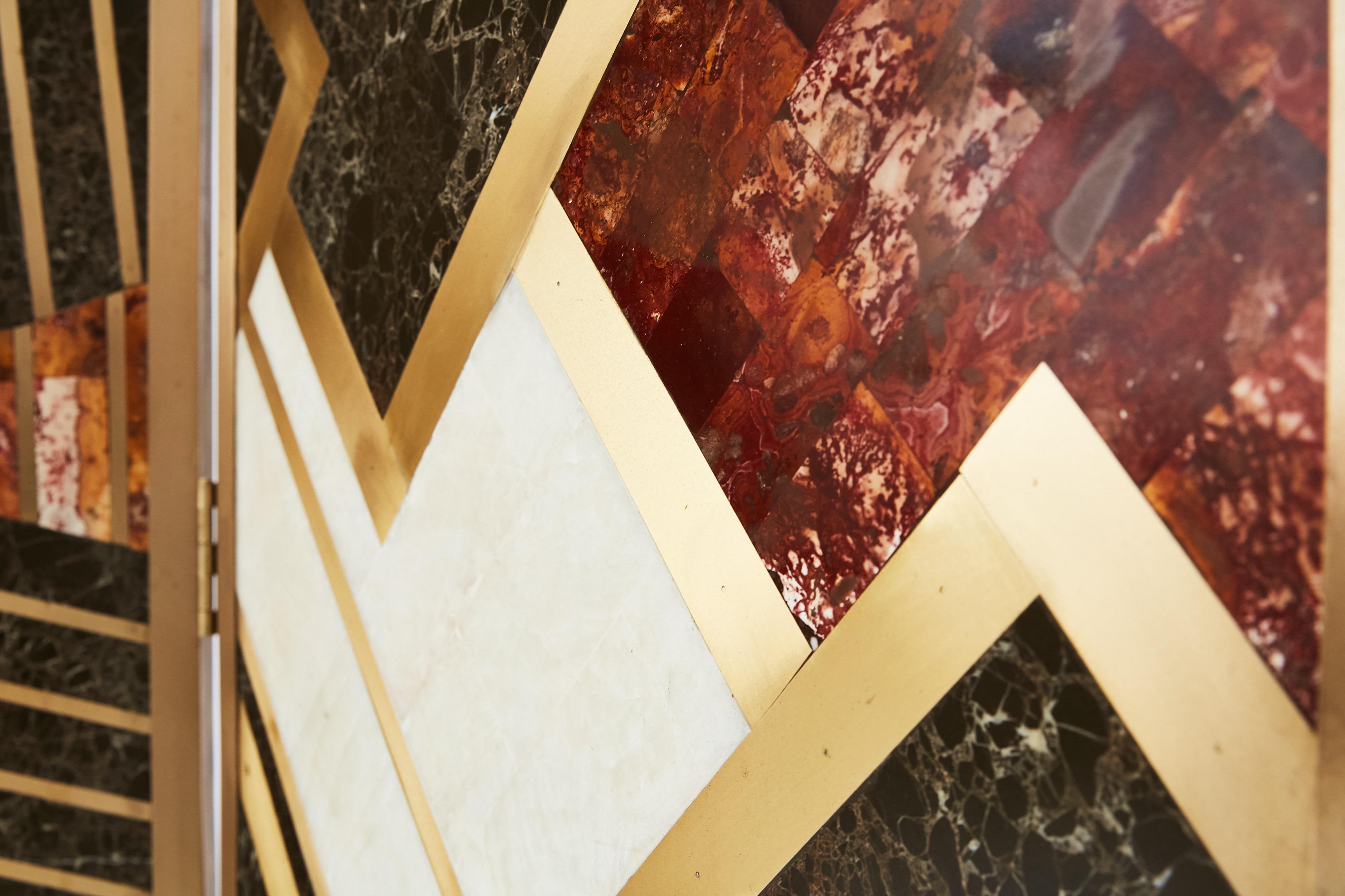 Custom Marble and Brass Geometric Screen from Viceroy Miami For Sale 11