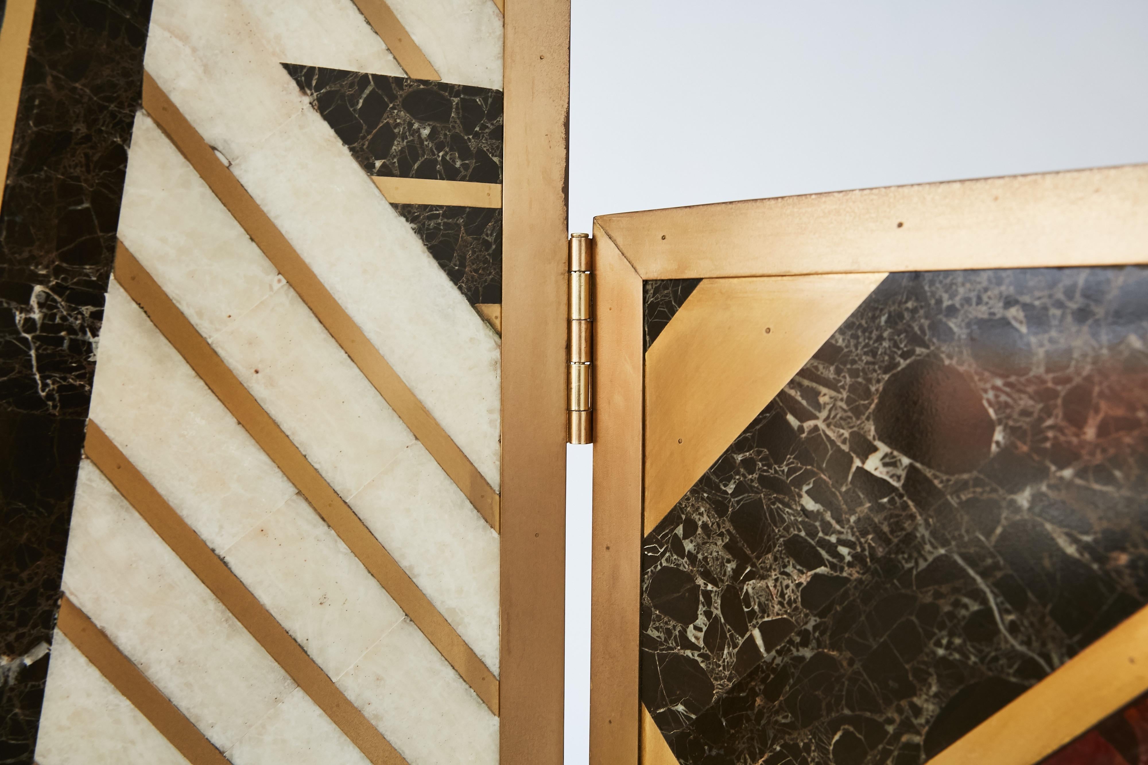 Paravento geometrico personalizzato in marmo e ottone da Viceroy Miami in vendita 11