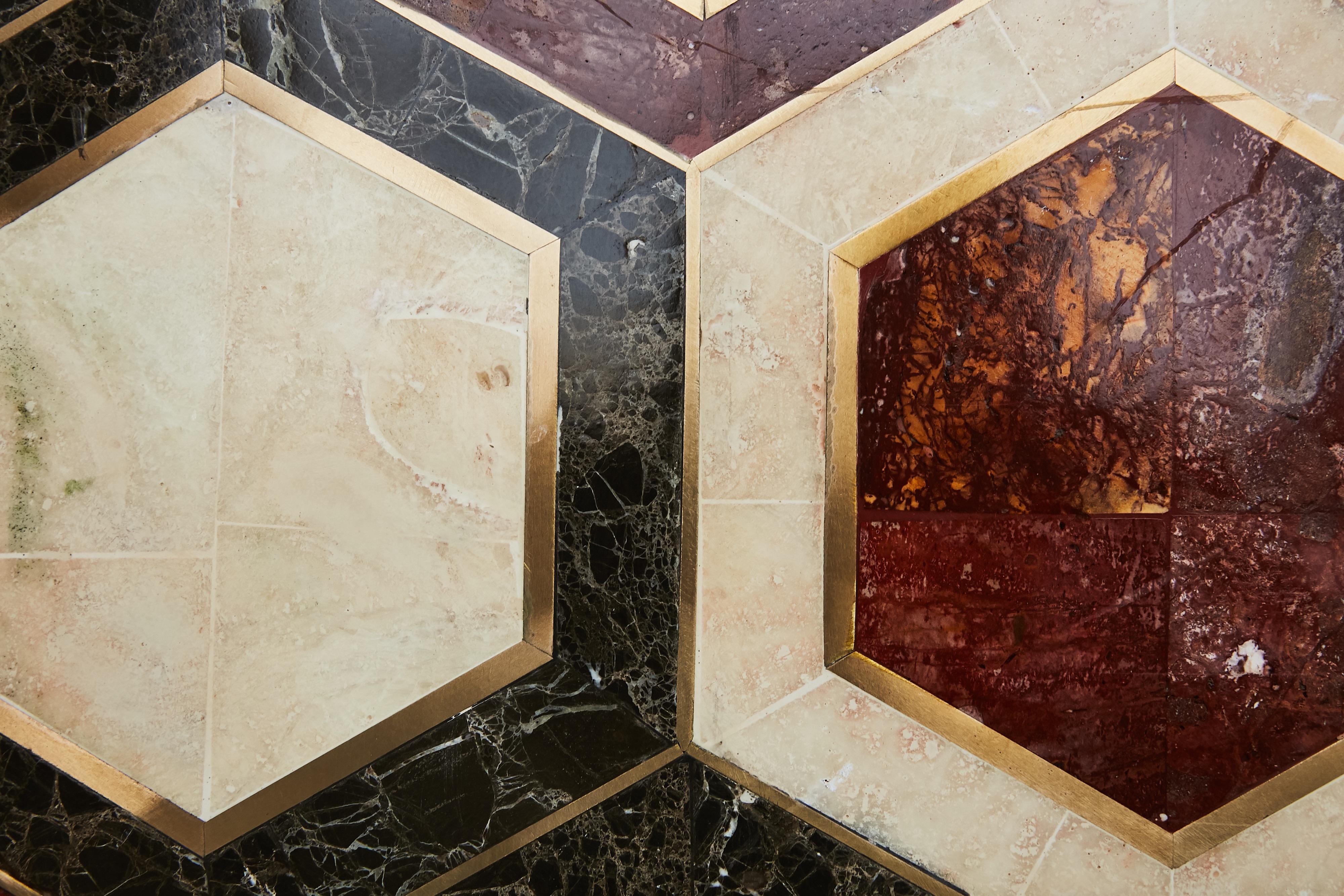 Custom Marble and Brass Geometric Screen from Viceroy Miami In Good Condition For Sale In Saint Louis, MO