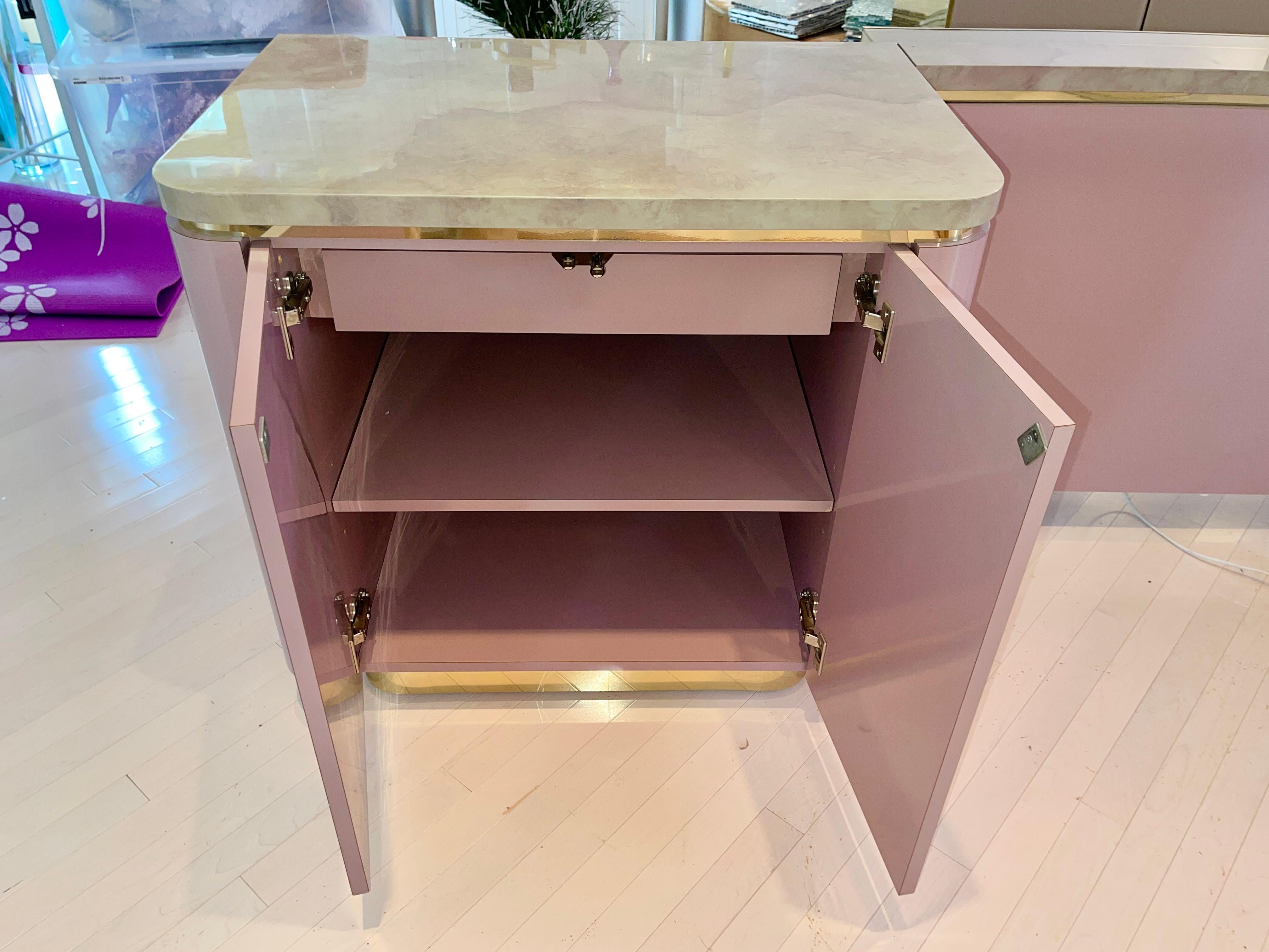 Custom King Headboard Cabinet with Integrated Nightstands Pink/Mauve & Brass 5
