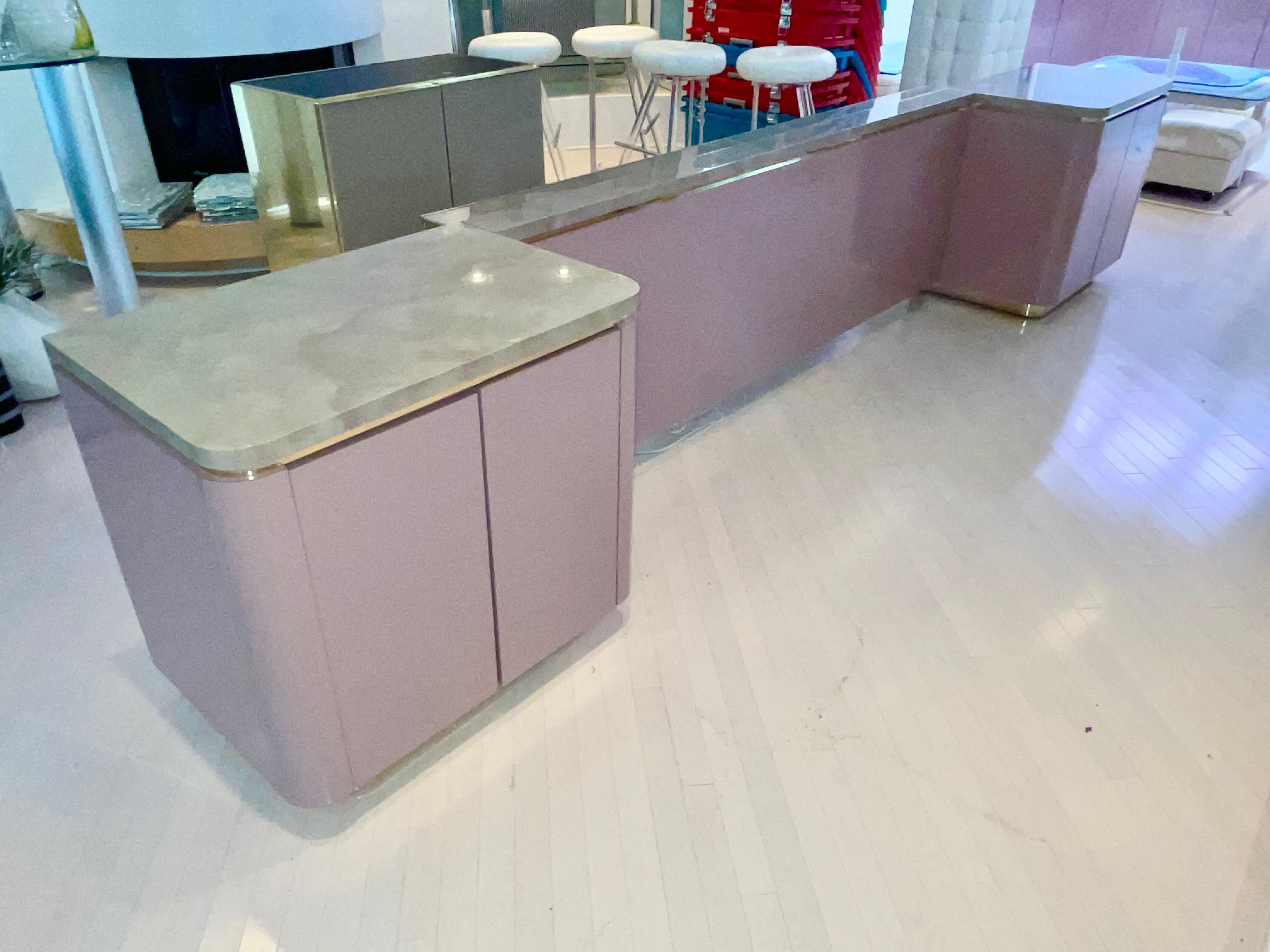 Custom King Headboard Cabinet with Integrated Nightstands Pink/Mauve & Brass 1