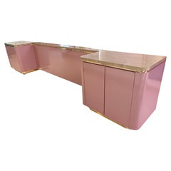 Custom King Headboard Cabinet with Integrated Nightstands Pink/Mauve & Brass