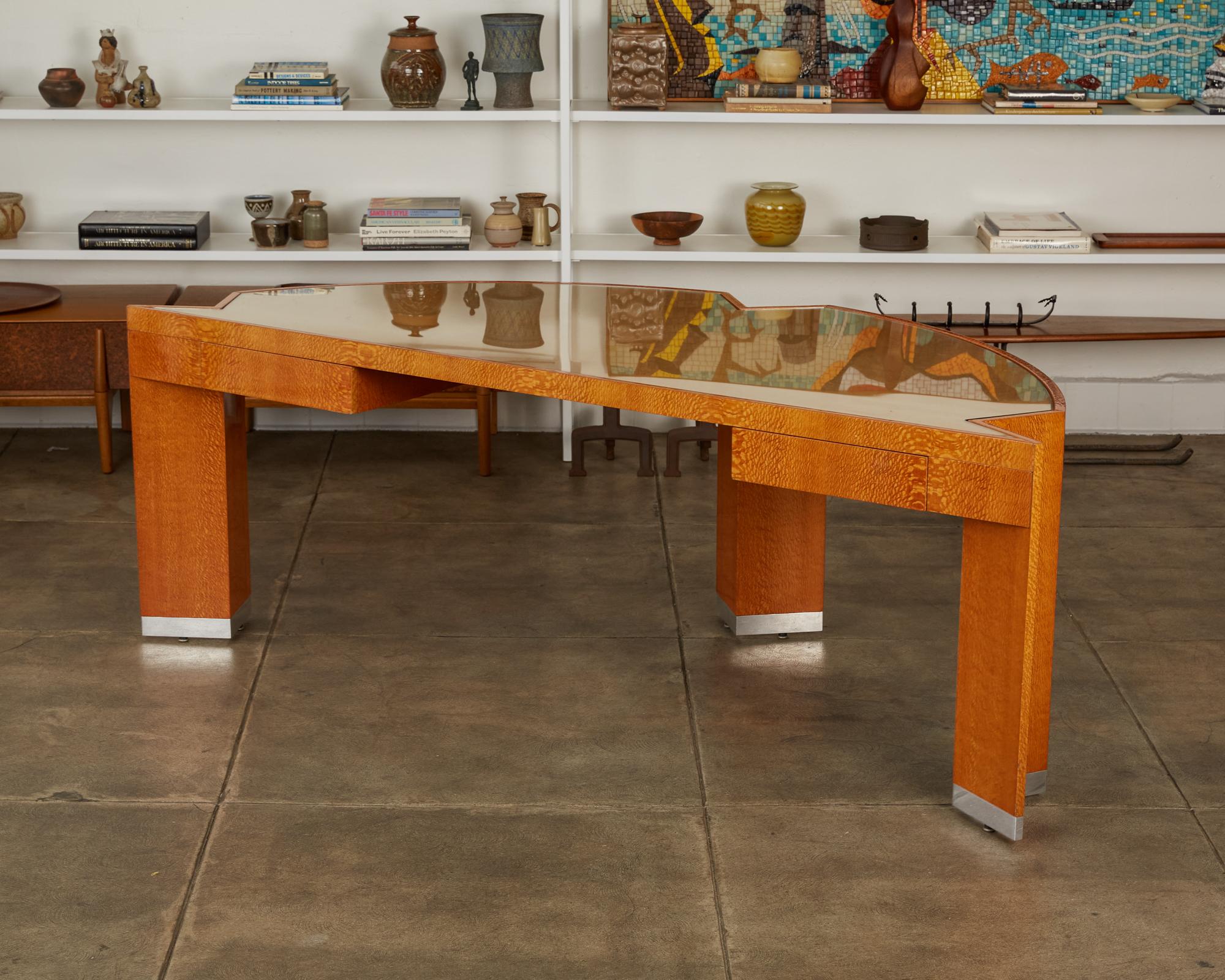Custom Lacewood “Mezzaluna” Office Desk by Pace Collection In Excellent Condition In Los Angeles, CA