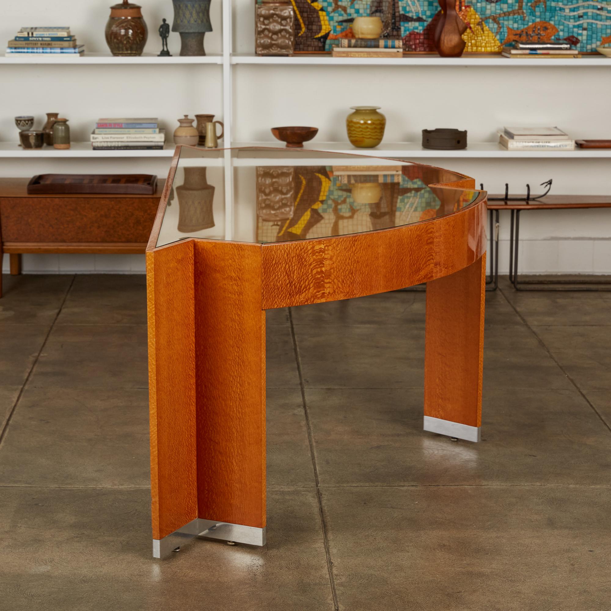 Stainless Steel Custom Lacewood “Mezzaluna” Office Desk by Pace Collection
