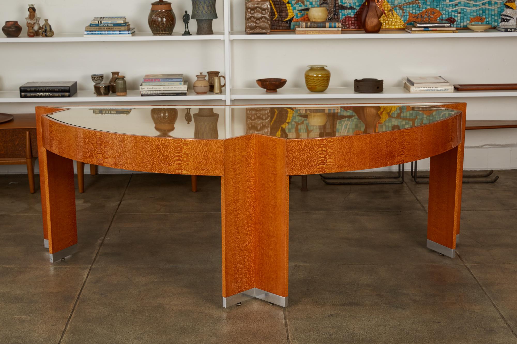 20th Century Custom Lacewood “Mezzaluna” Office Desk by Pace Collection
