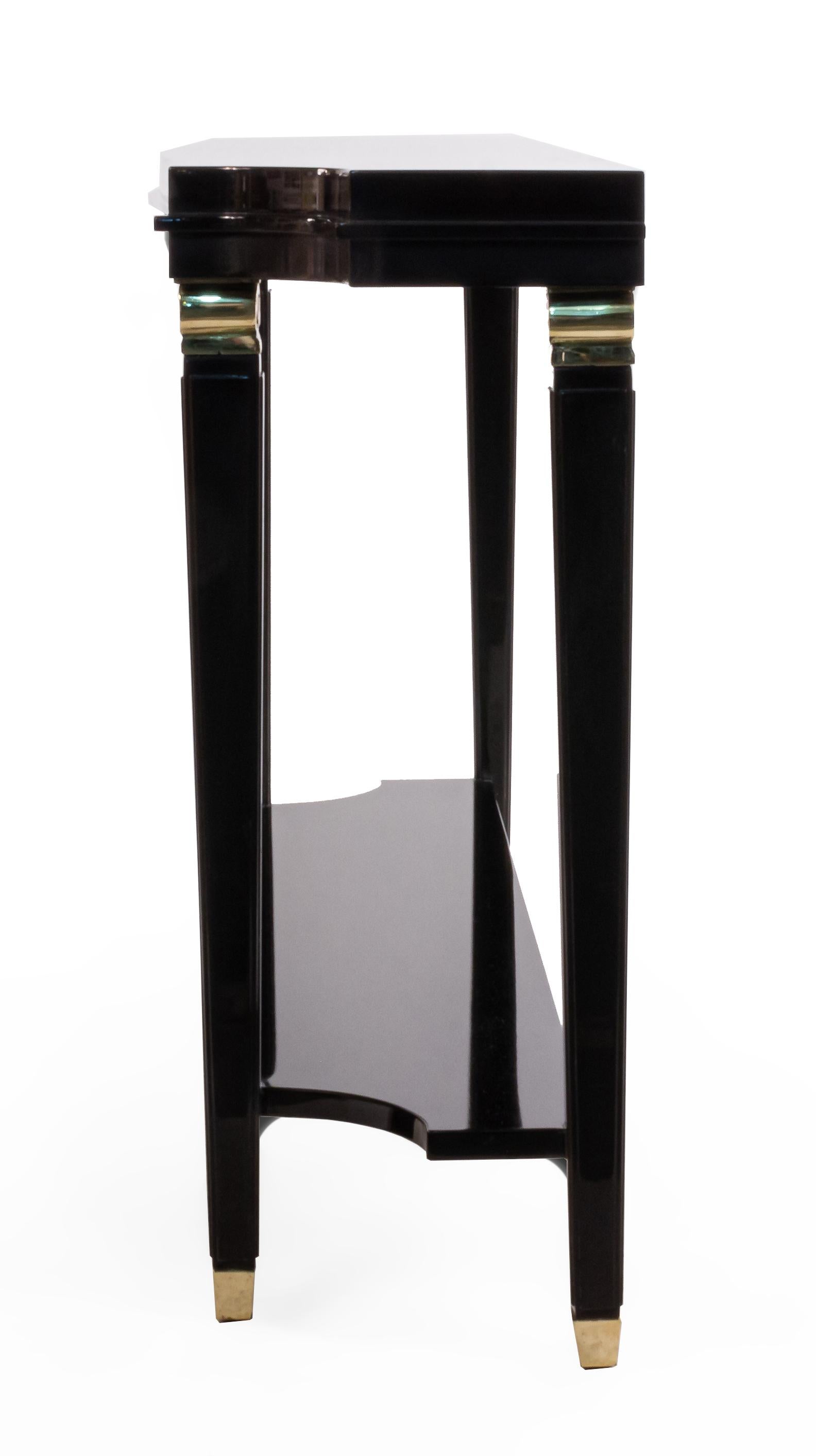 Contemporary Custom Lacquer Console Table in the Style of Lucien Rollin with Bronze Mounts For Sale
