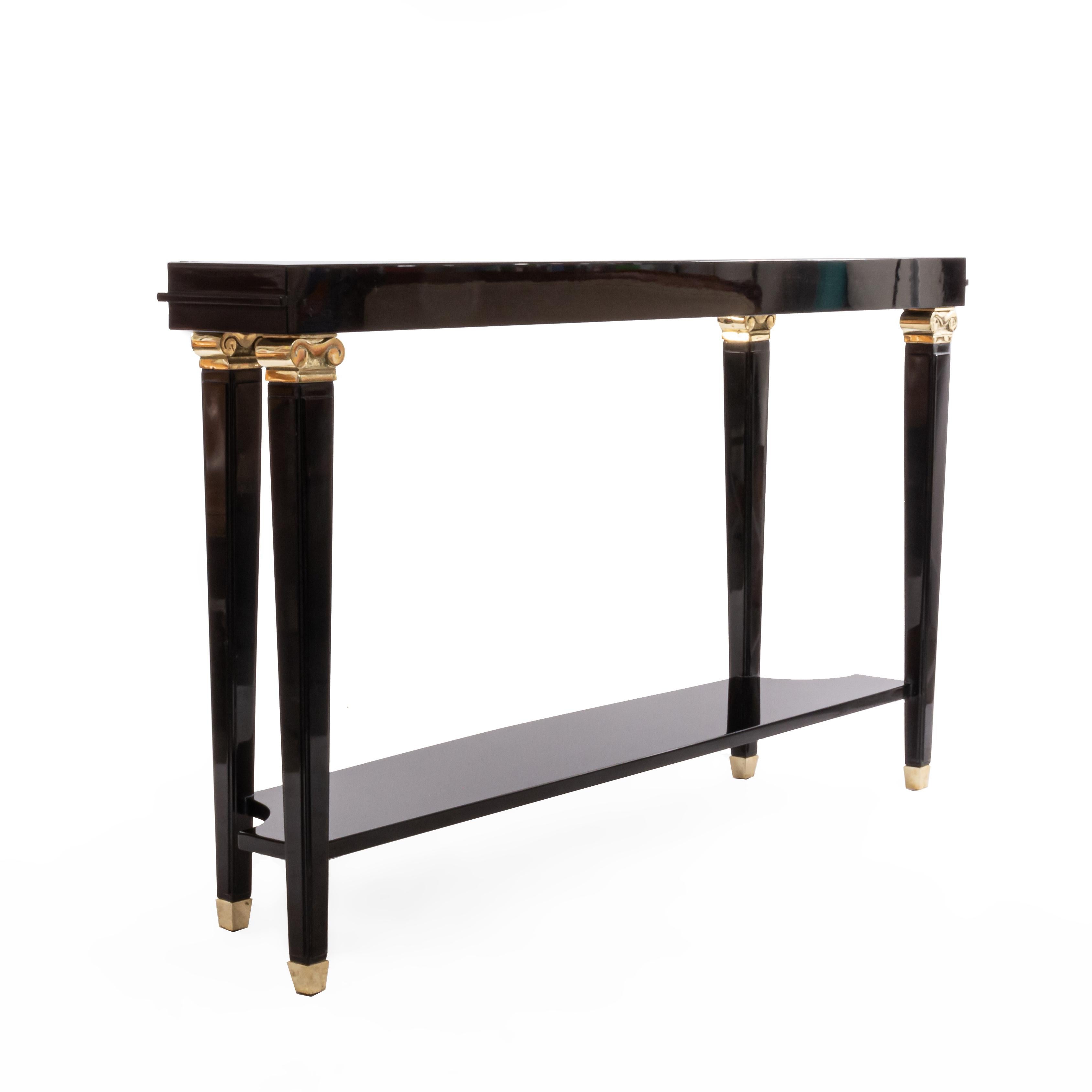 Table console laquée sur mesure dans le style de Lucien Rollin avec montures en bronze en vente 1