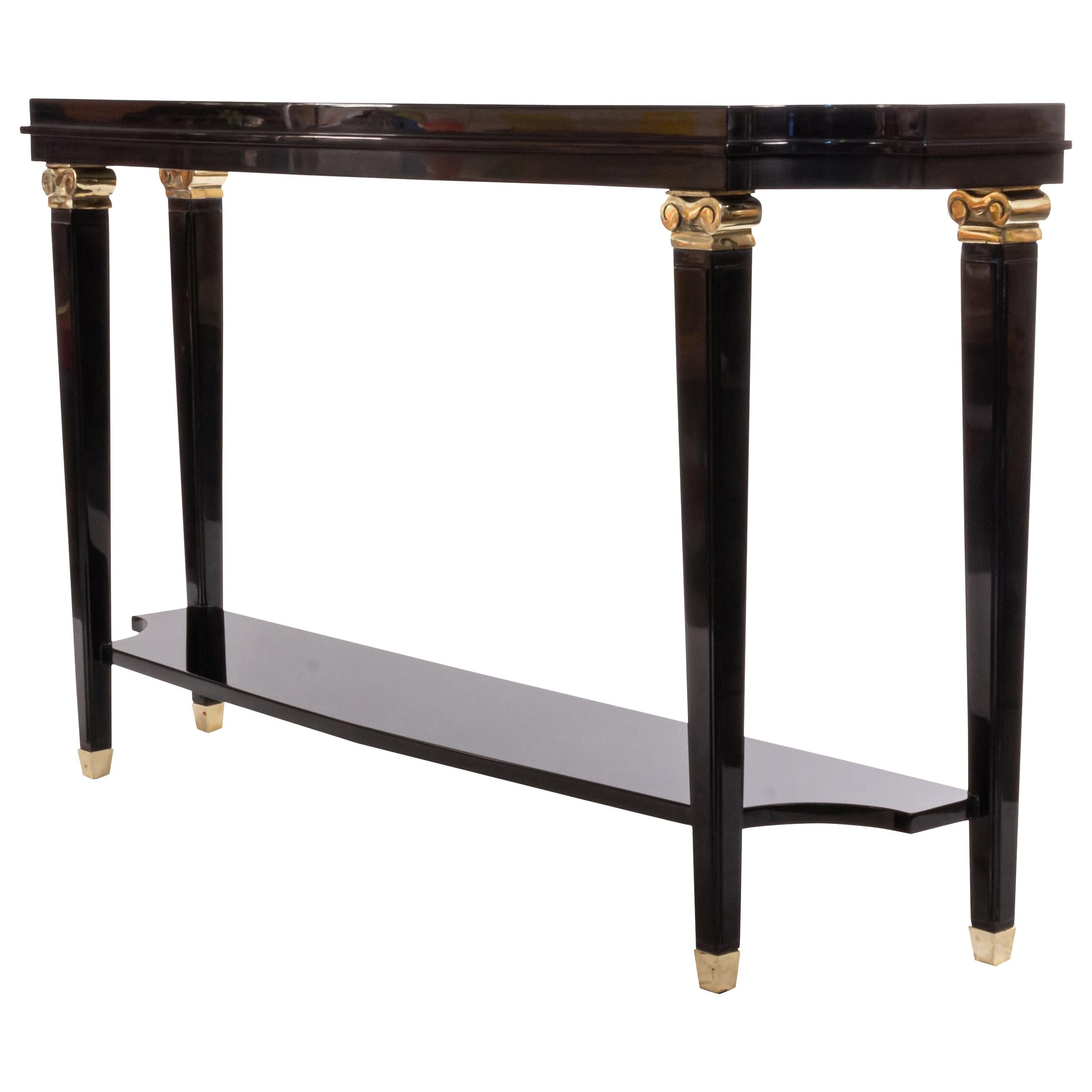Custom Lacquer Console Table in the Style of Lucien Rollin with Bronze Mounts