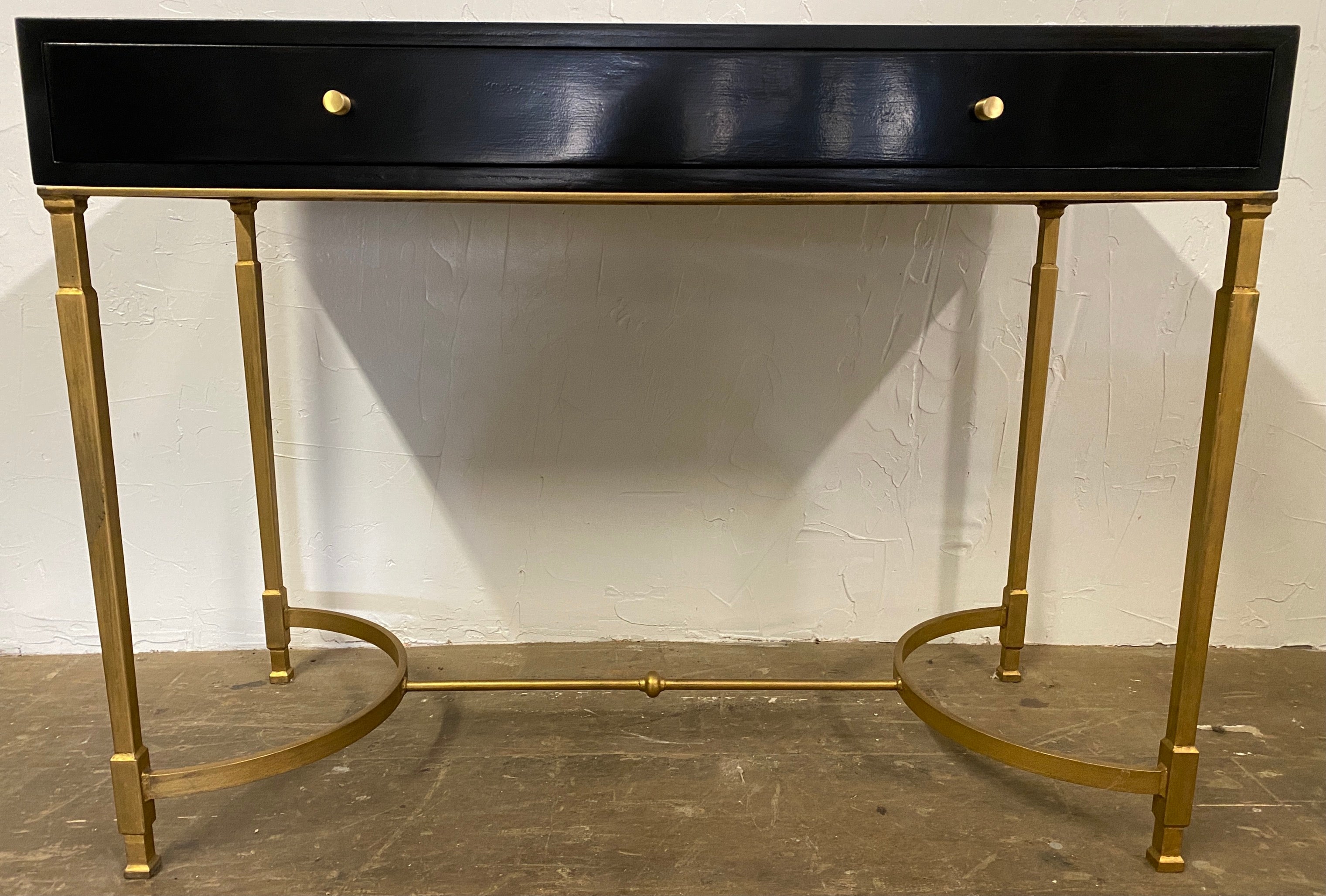 Hollywood Regency Custom Lacquered Desk with Gold Toned Metal Base