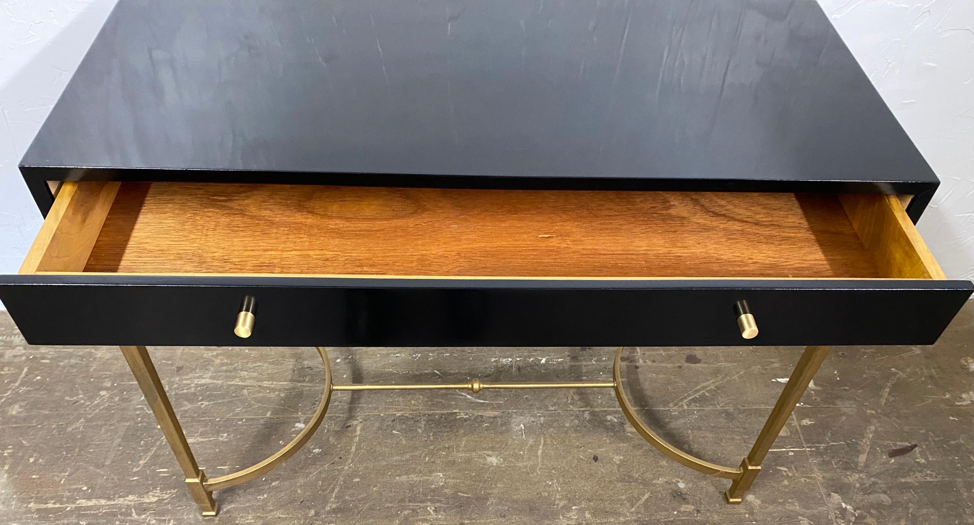 Painted Custom Lacquered Desk with Gold Toned Metal Base