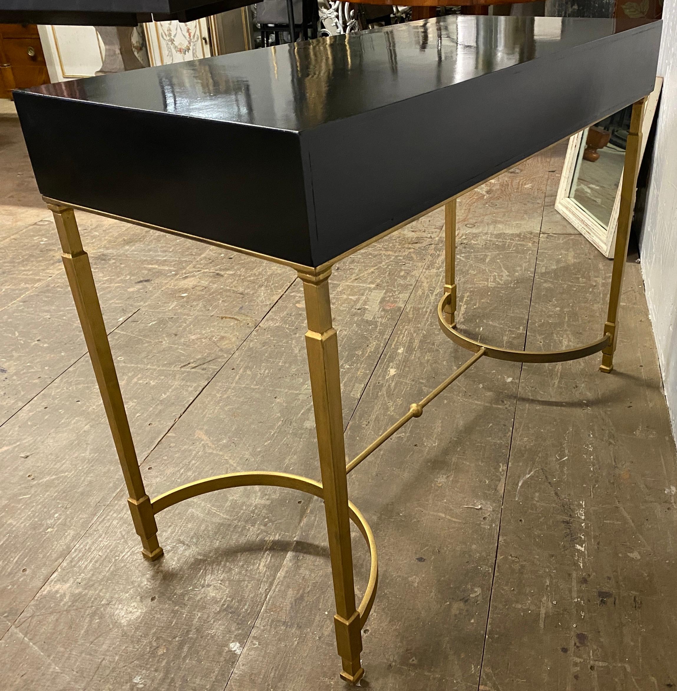 Custom Lacquered Desk with Gold Toned Metal Base In New Condition In Sheffield, MA