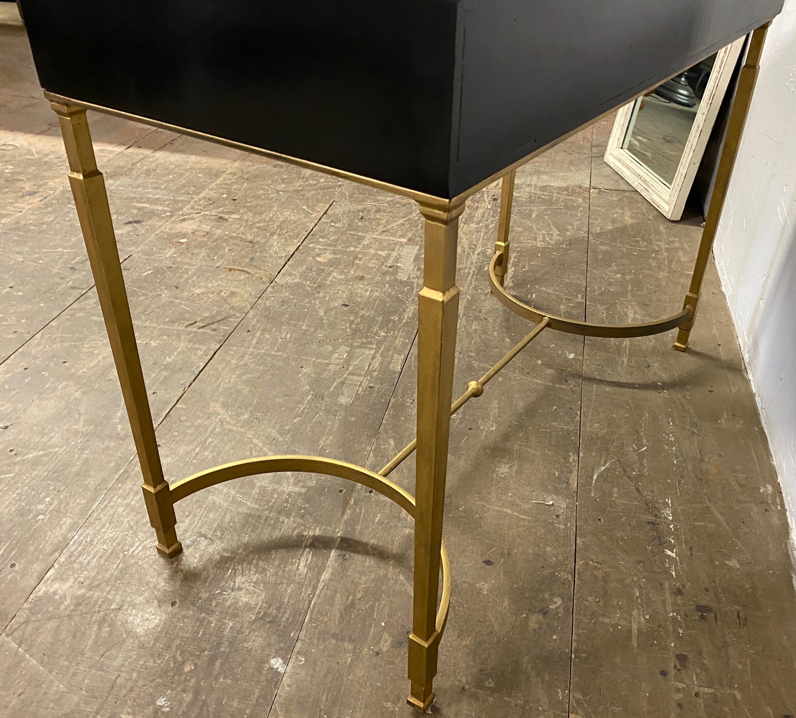 Iron Custom Lacquered Desk with Gold Toned Metal Base