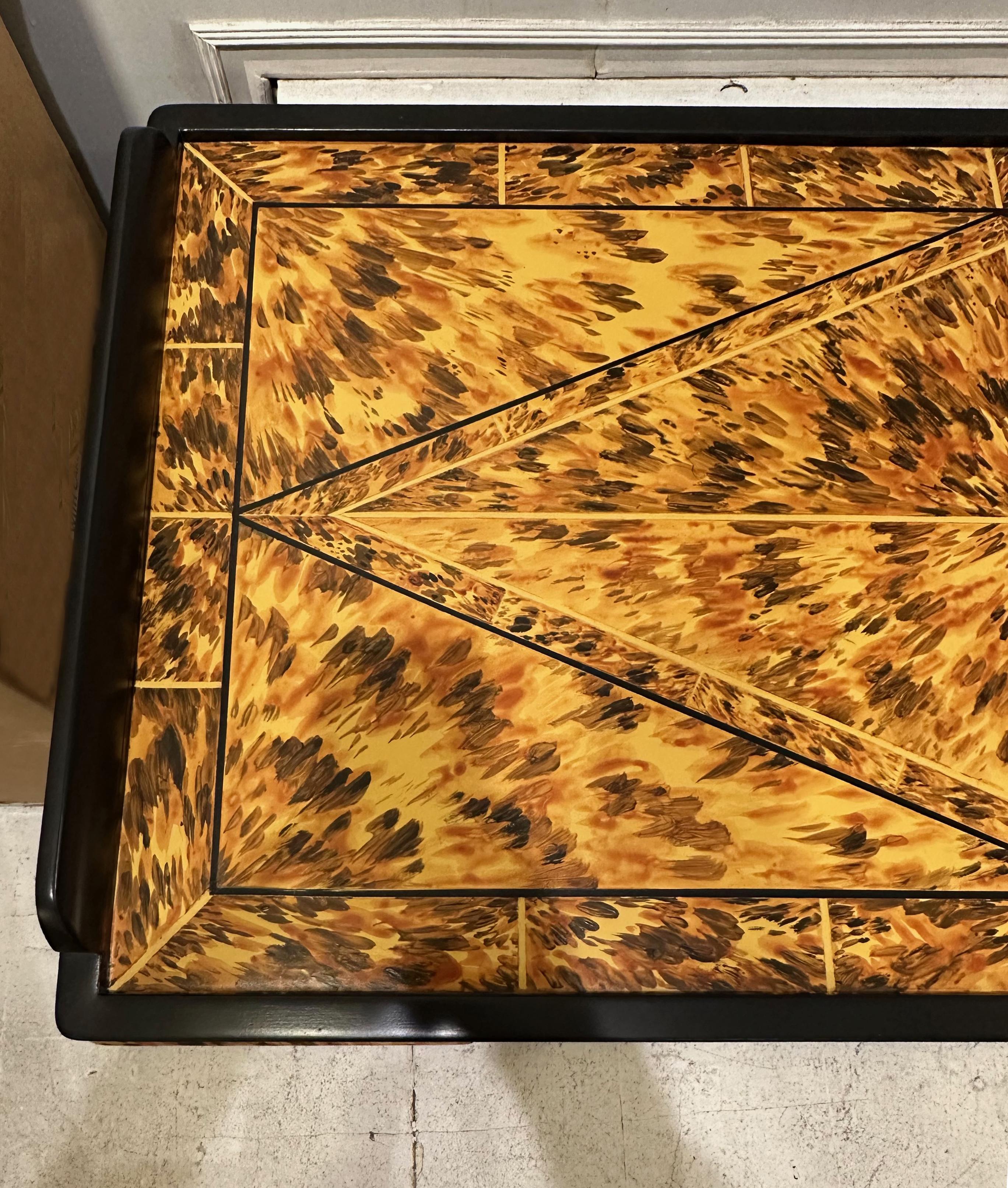 American Custom Lacquered Faux-Tortoise Coffee Table For Sale