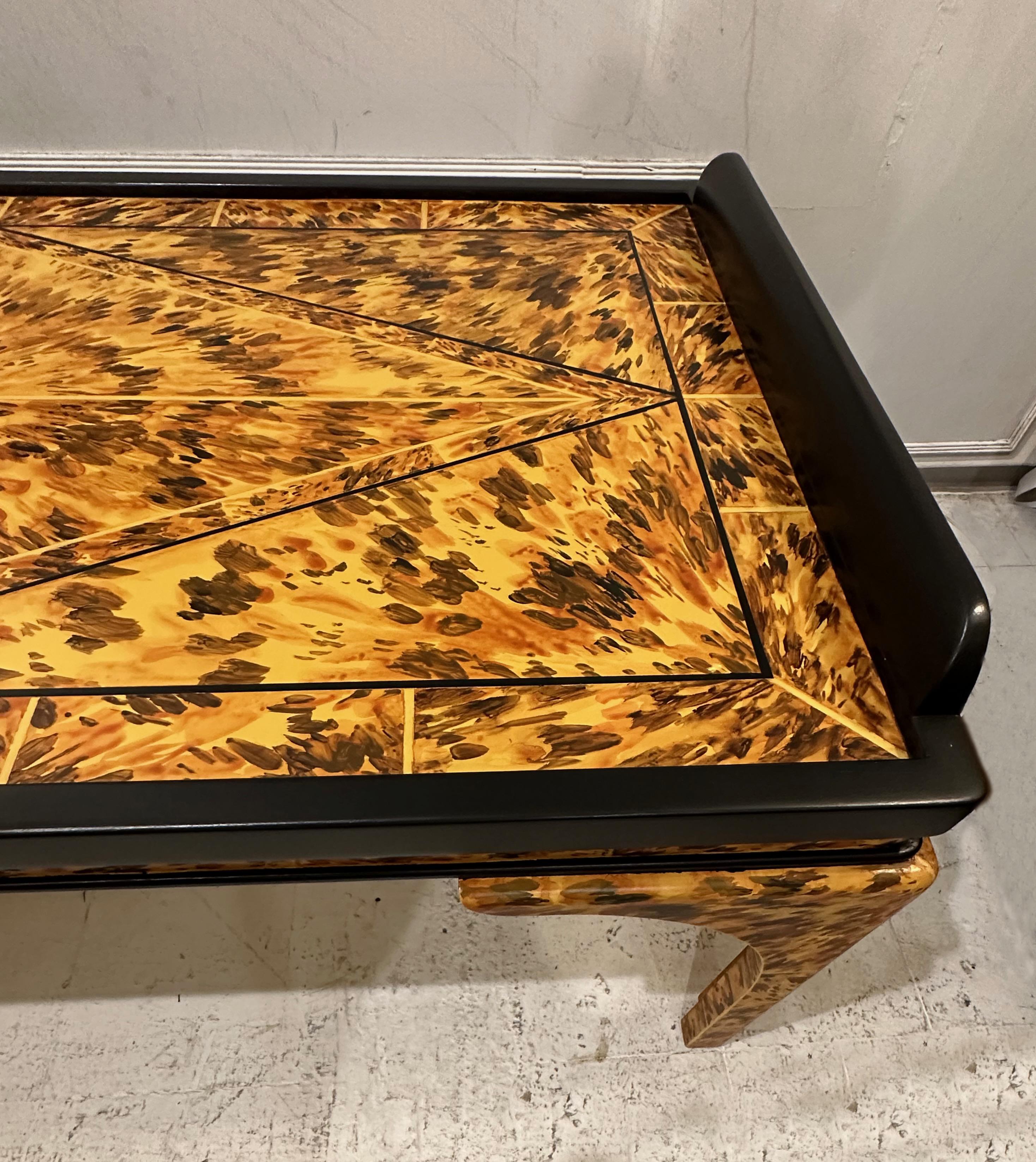 Contemporary Custom Lacquered Faux-Tortoise Coffee Table For Sale