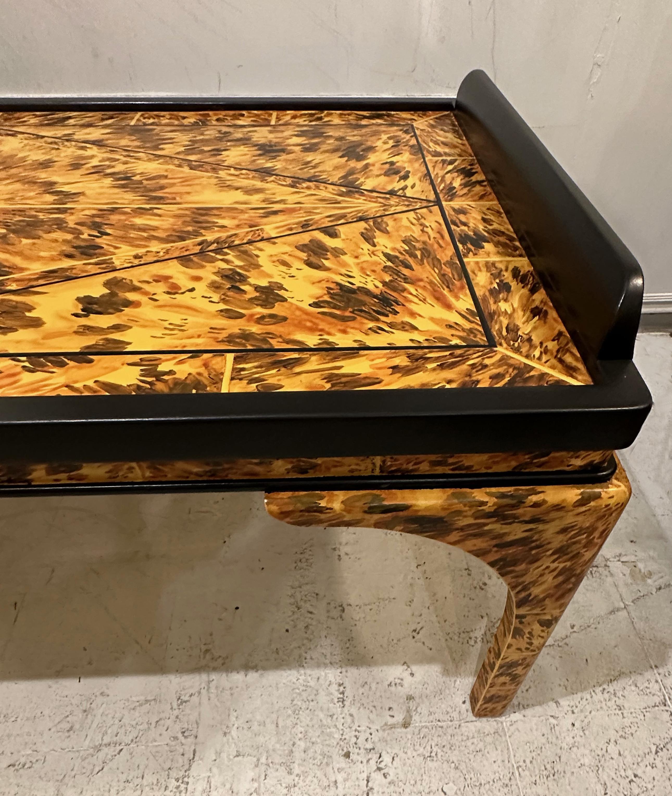 Hardwood Custom Lacquered Faux-Tortoise Coffee Table For Sale