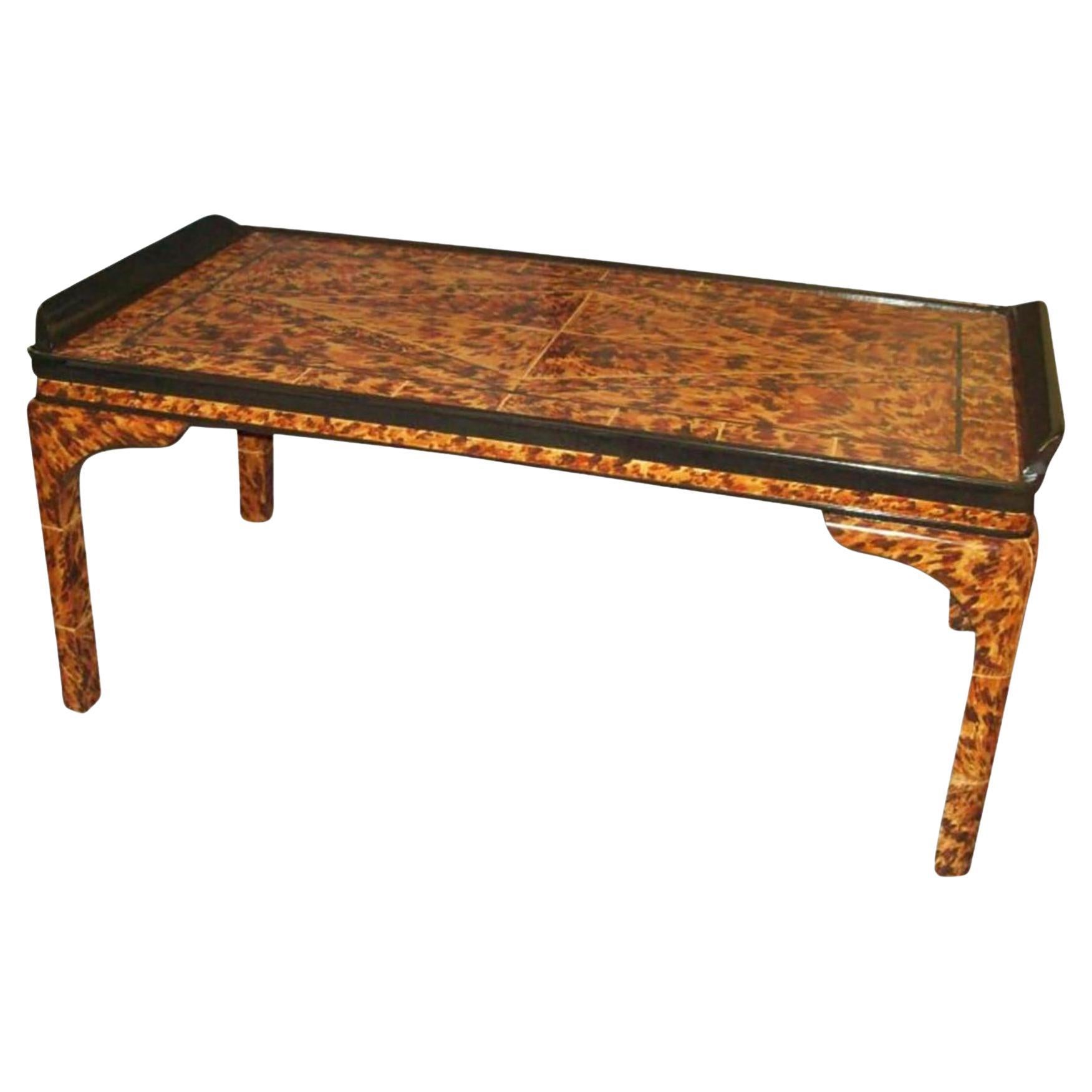 Custom Lacquered Faux-Tortoise Coffee Table