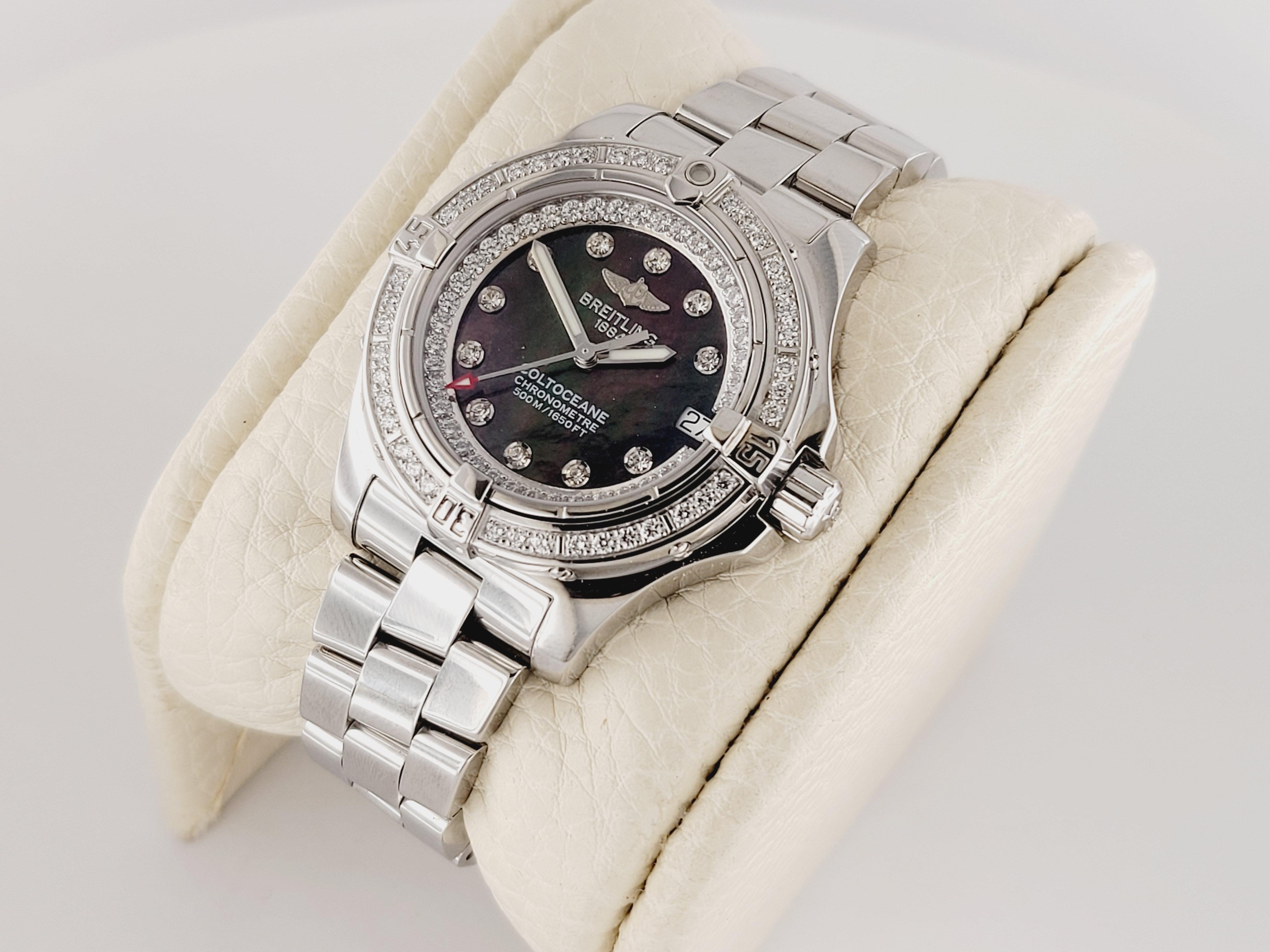 Round Cut Custom Ladies Breitling Tahitian  A77380 Diamond Watch For Sale