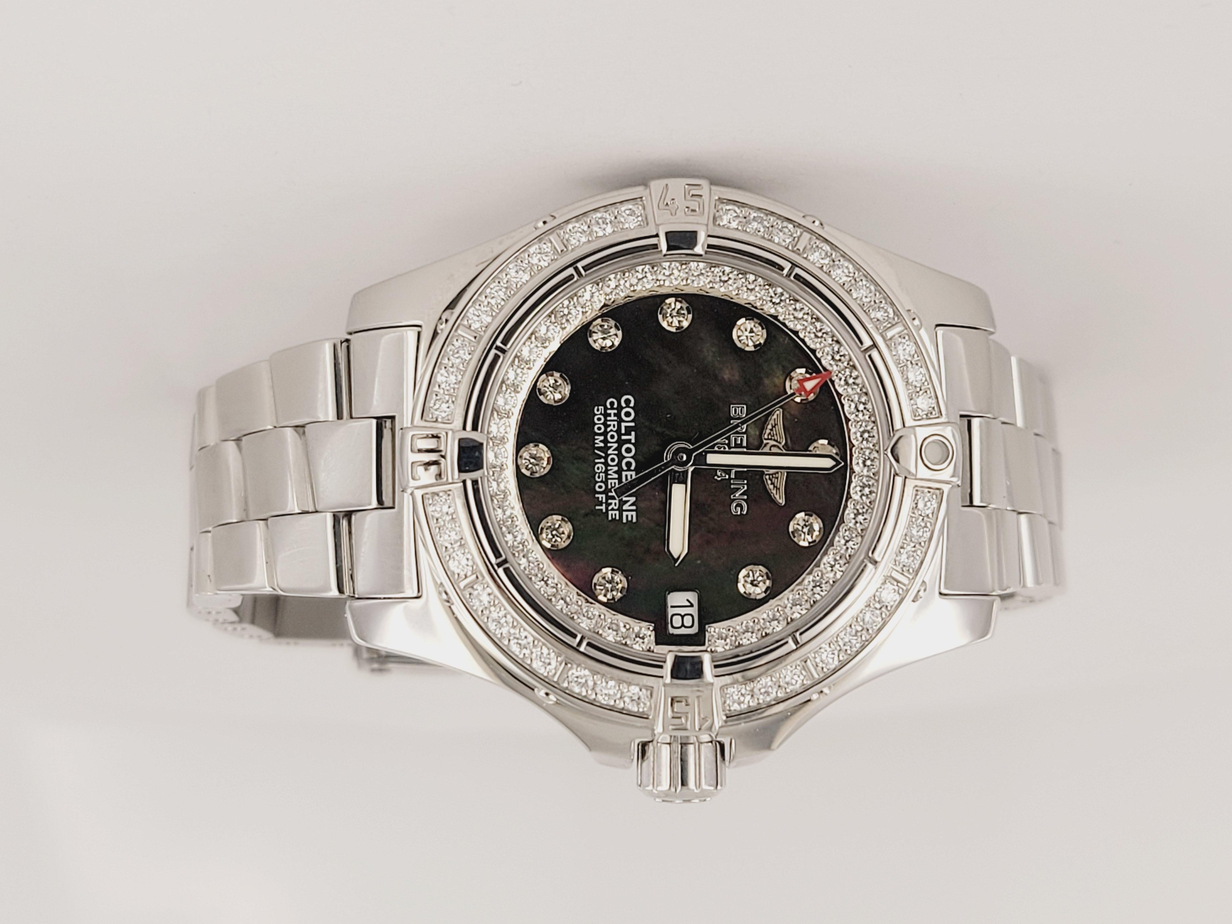 Women's or Men's Custom Ladies Breitling Tahitian  A77380 Diamond Watch For Sale