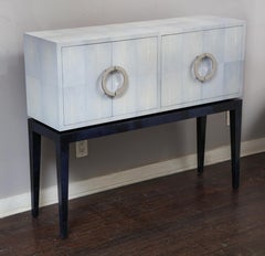Custom Lagoon Blue Shagreen Bar Cabinet