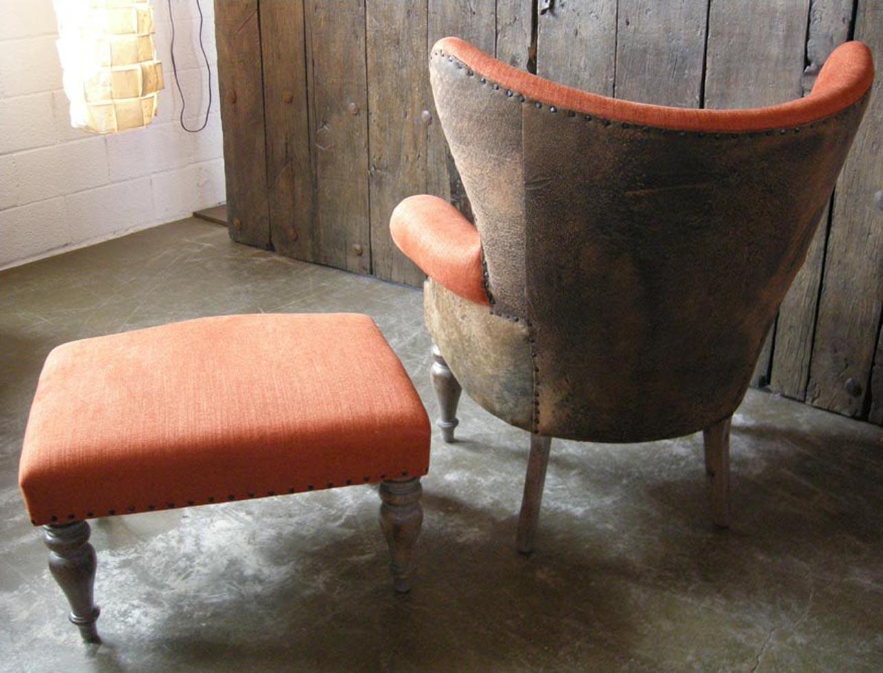 American Custom Lamb's Leather Club Chair and Ottoman