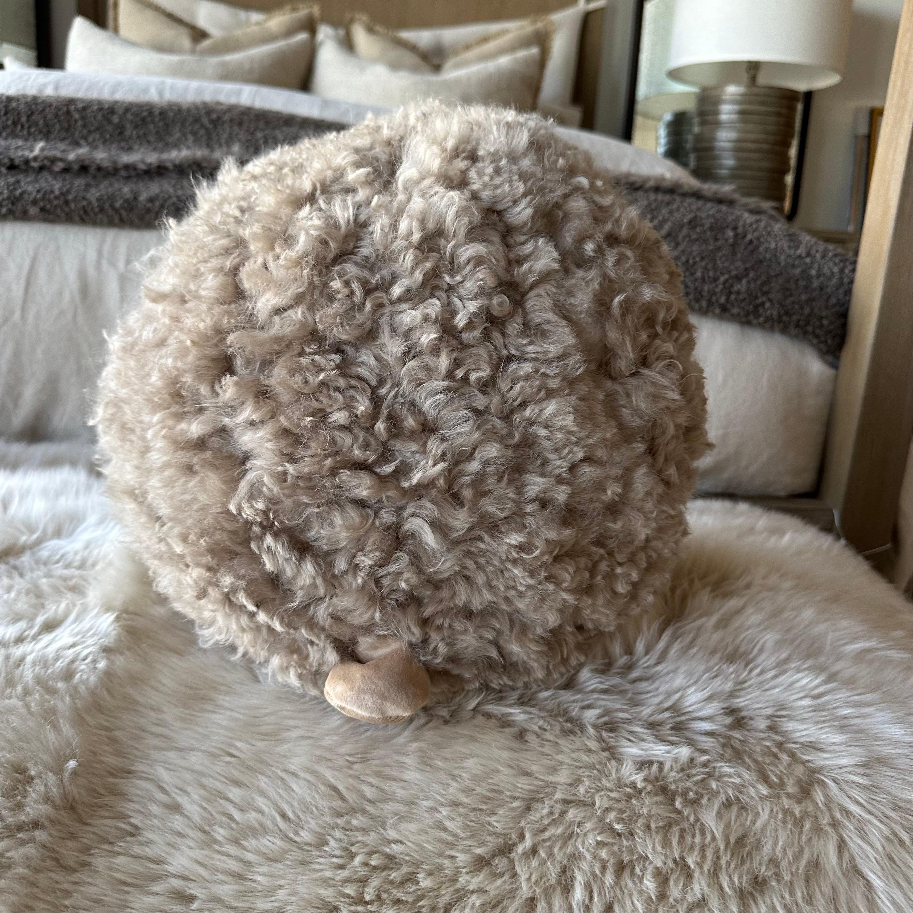 Contemporary Custom Lambs Wool Decorative Sheep Pillow 