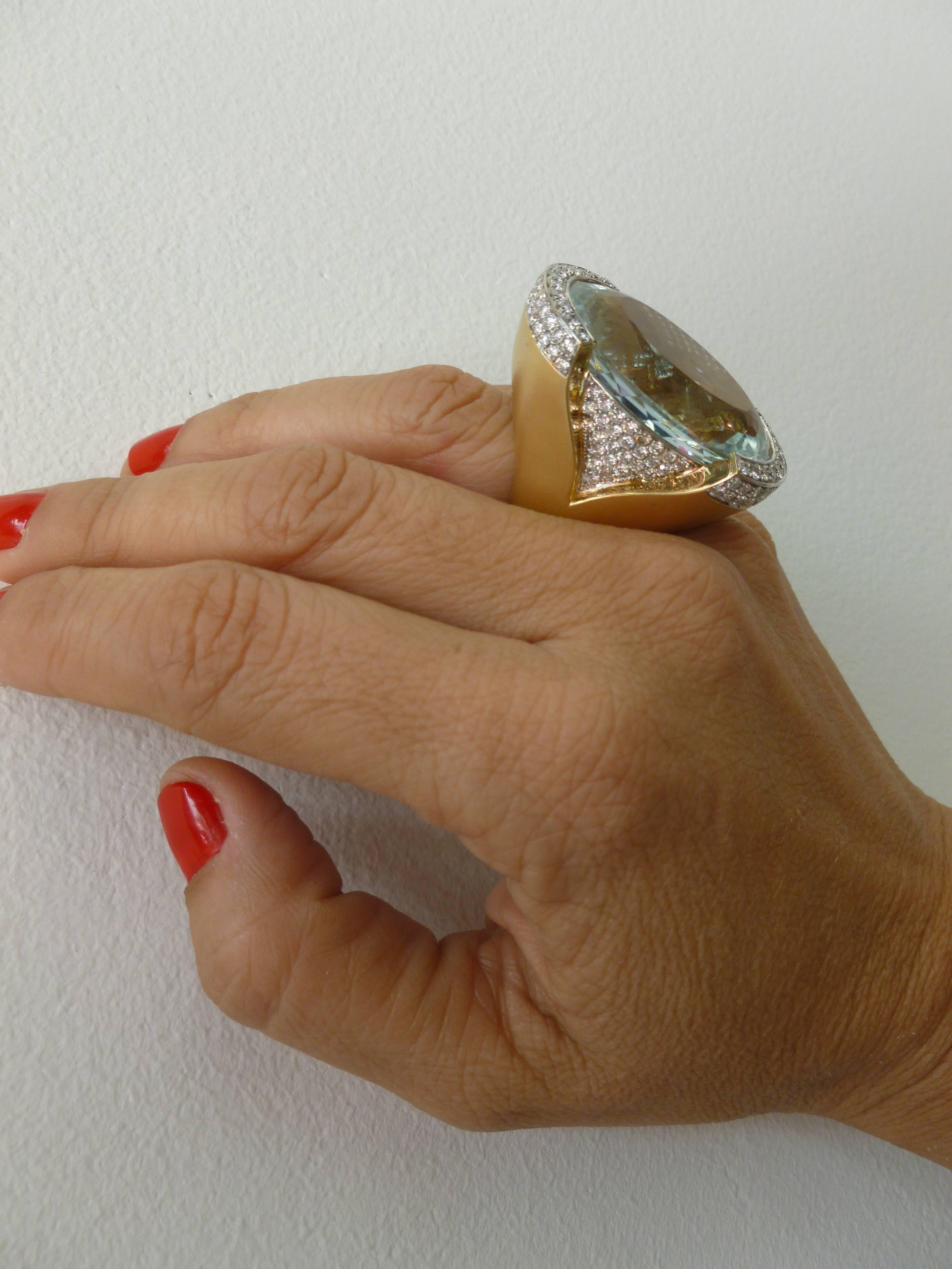 Custom Large Aquamarine and Diamond & 18 Karat Gold Cocktail Ring / SALE For Sale 8