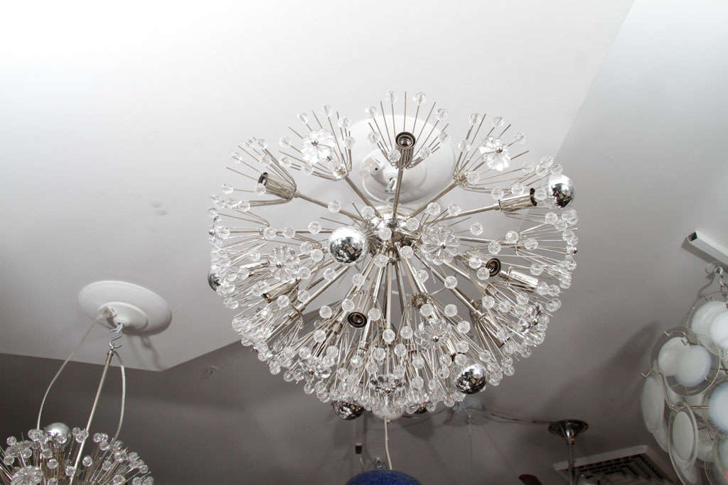 Custom large Austrian snowflake crystal flush mount in nickel finish. Customization available for different sizes and finishes.
