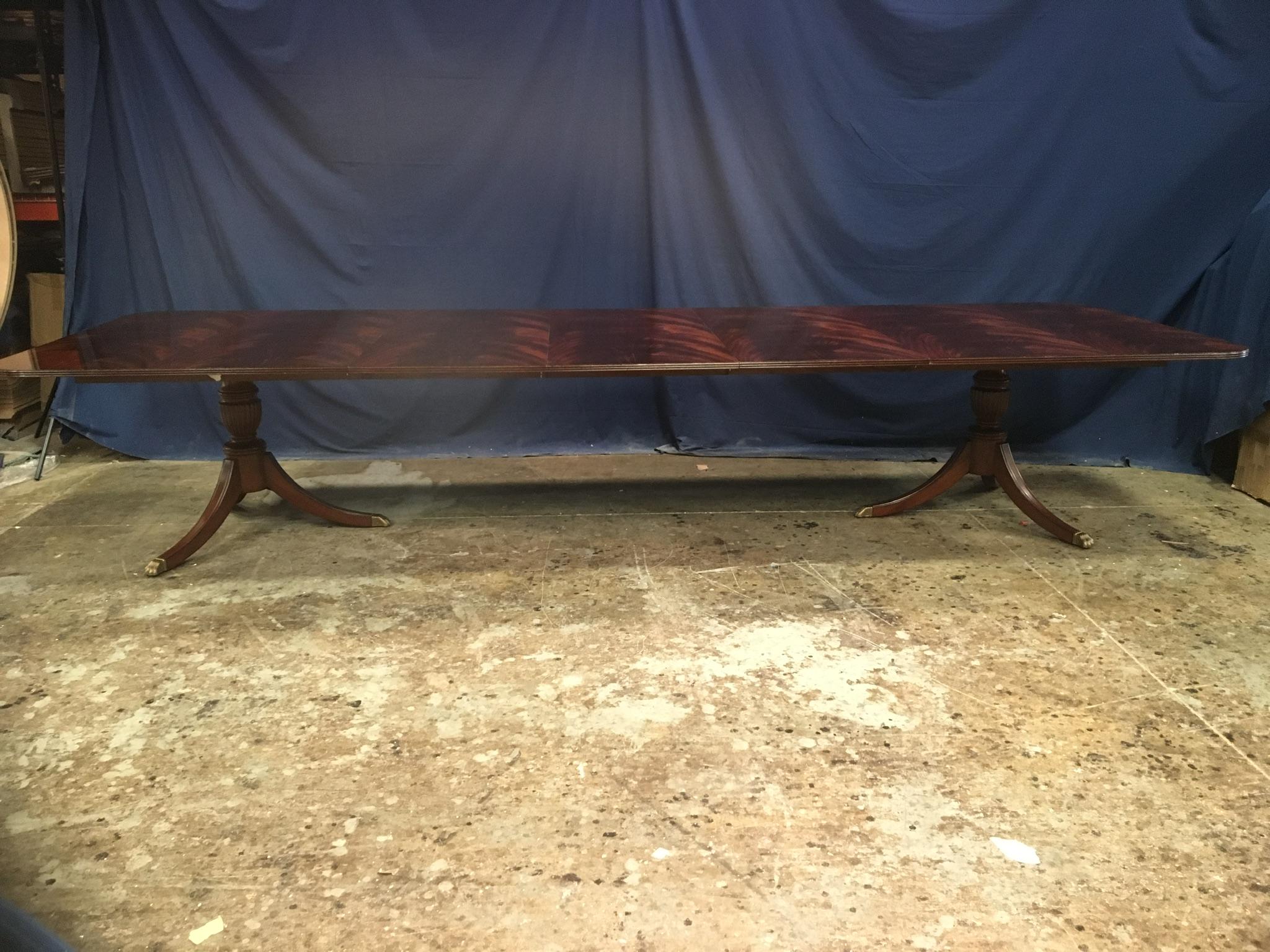 American Custom Large Crotch Mahogany Georgian Style Dining Table by Leighton Hall For Sale