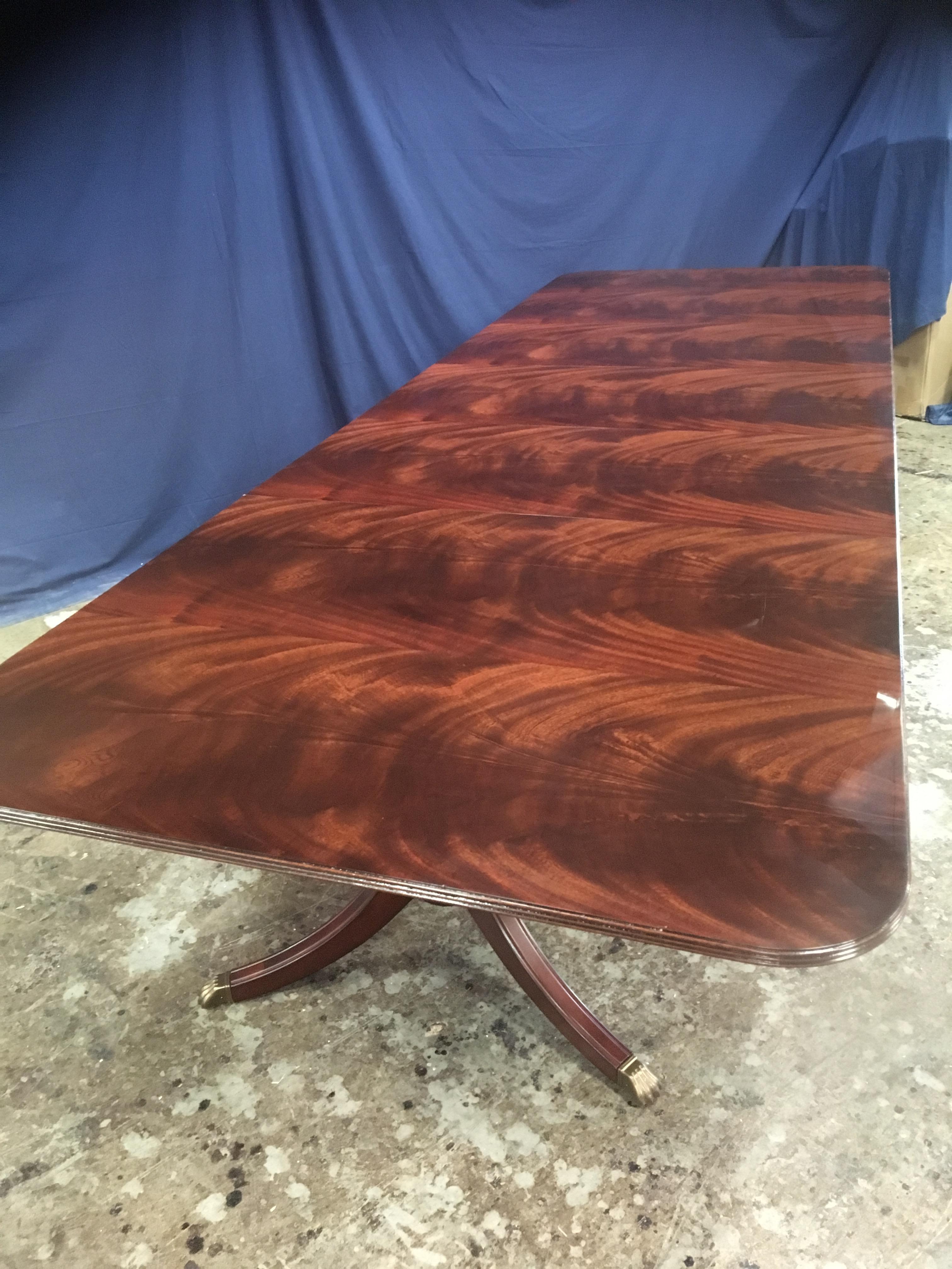 Custom Large Crotch Mahogany Georgian Style Dining Table by Leighton Hall For Sale 1