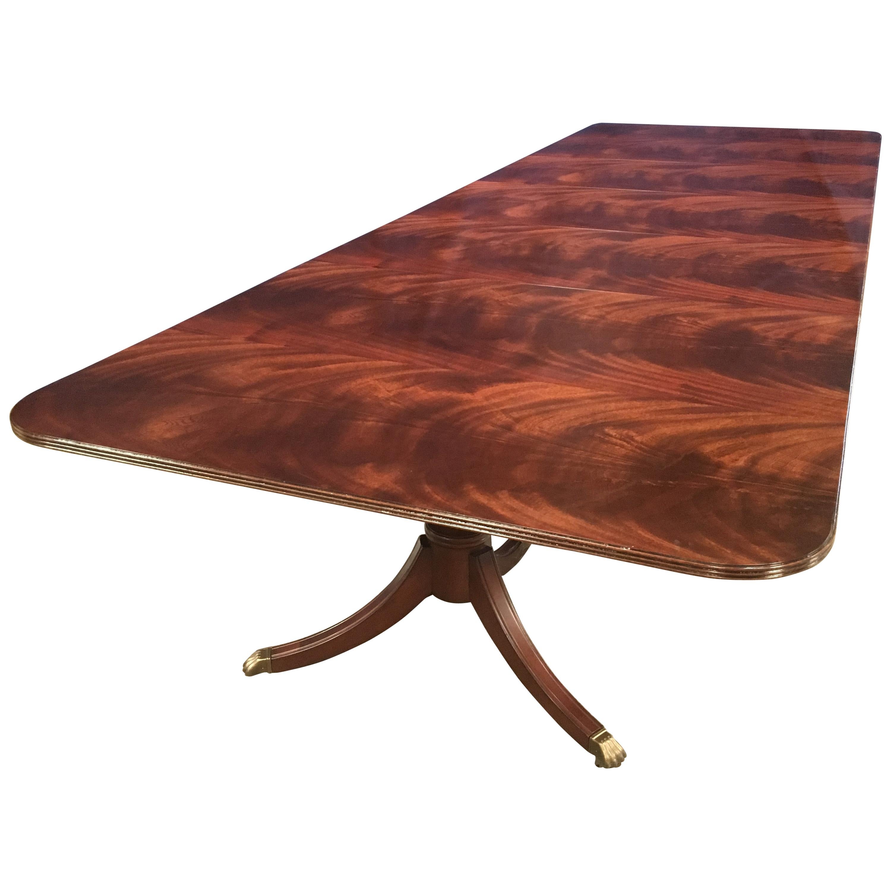 Custom Large Crotch Mahogany Georgian Style Dining Table by Leighton Hall For Sale
