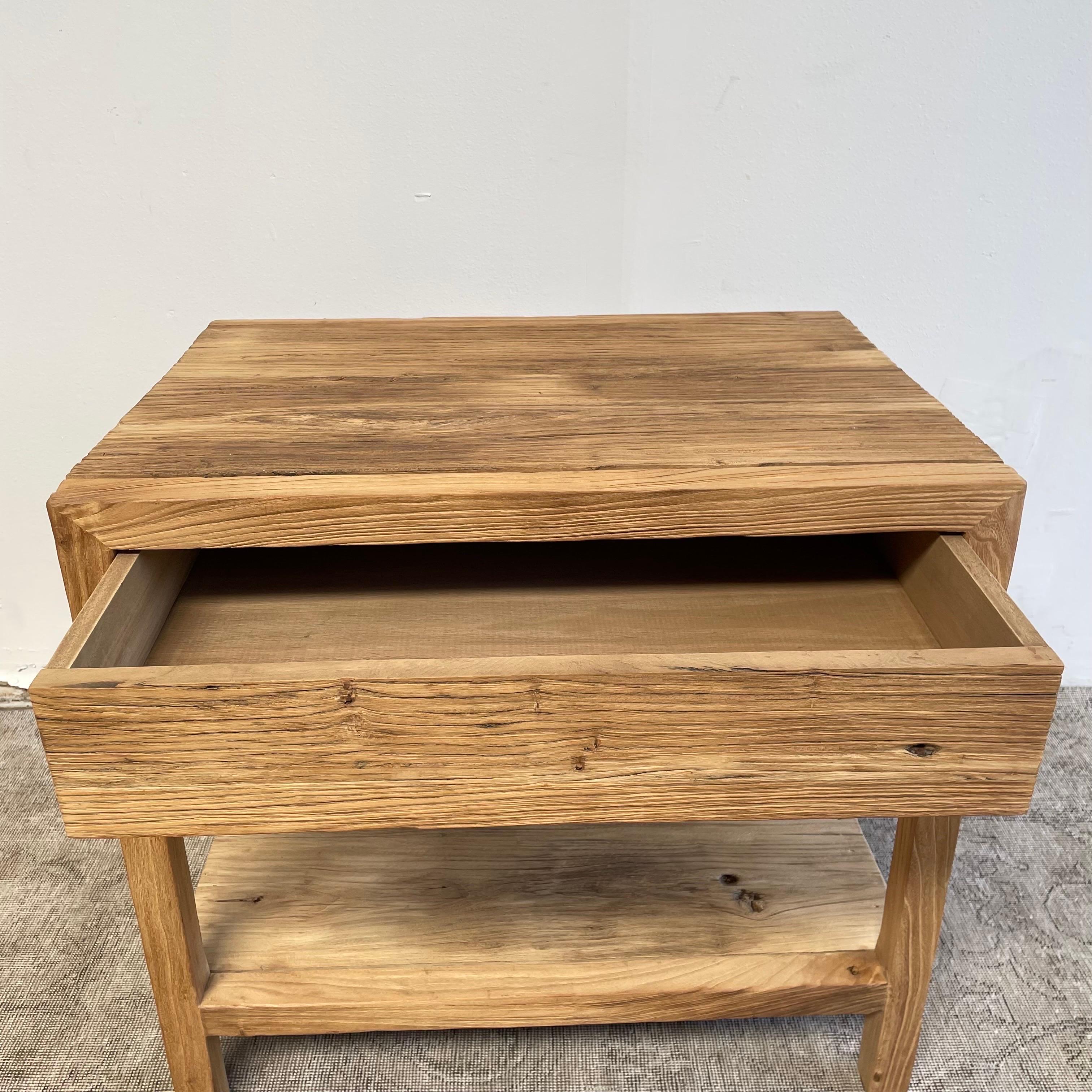 Custom Large Elm Wood Single Drawer Night Stand Natural Finish For Sale 5