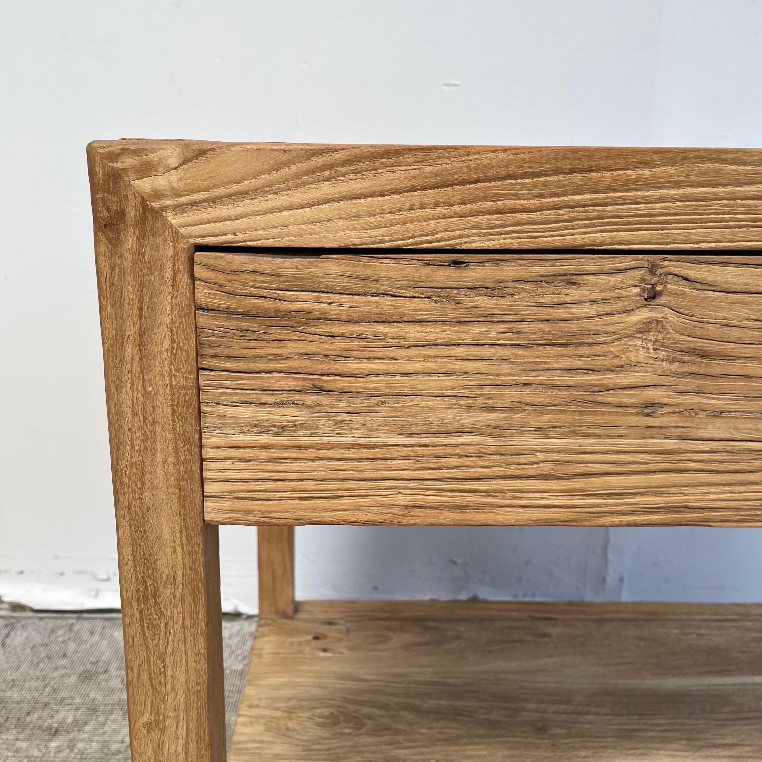 Custom Large Elm Wood Single Drawer Night Stand Natural Finish In New Condition For Sale In Brea, CA