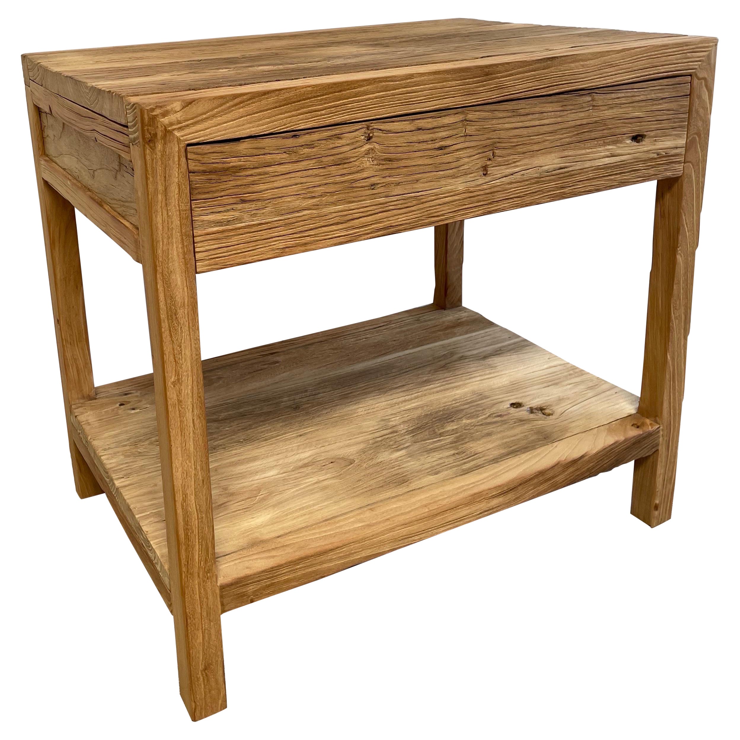 Custom Large Elm Wood Single Drawer Night Stand Natural Finish For Sale