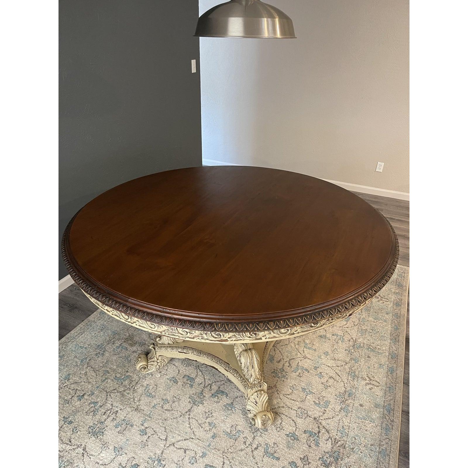 Hand-Carved Custom Large Bar Height Farmhouse Modern Round Dining Table by Paradigm  For Sale