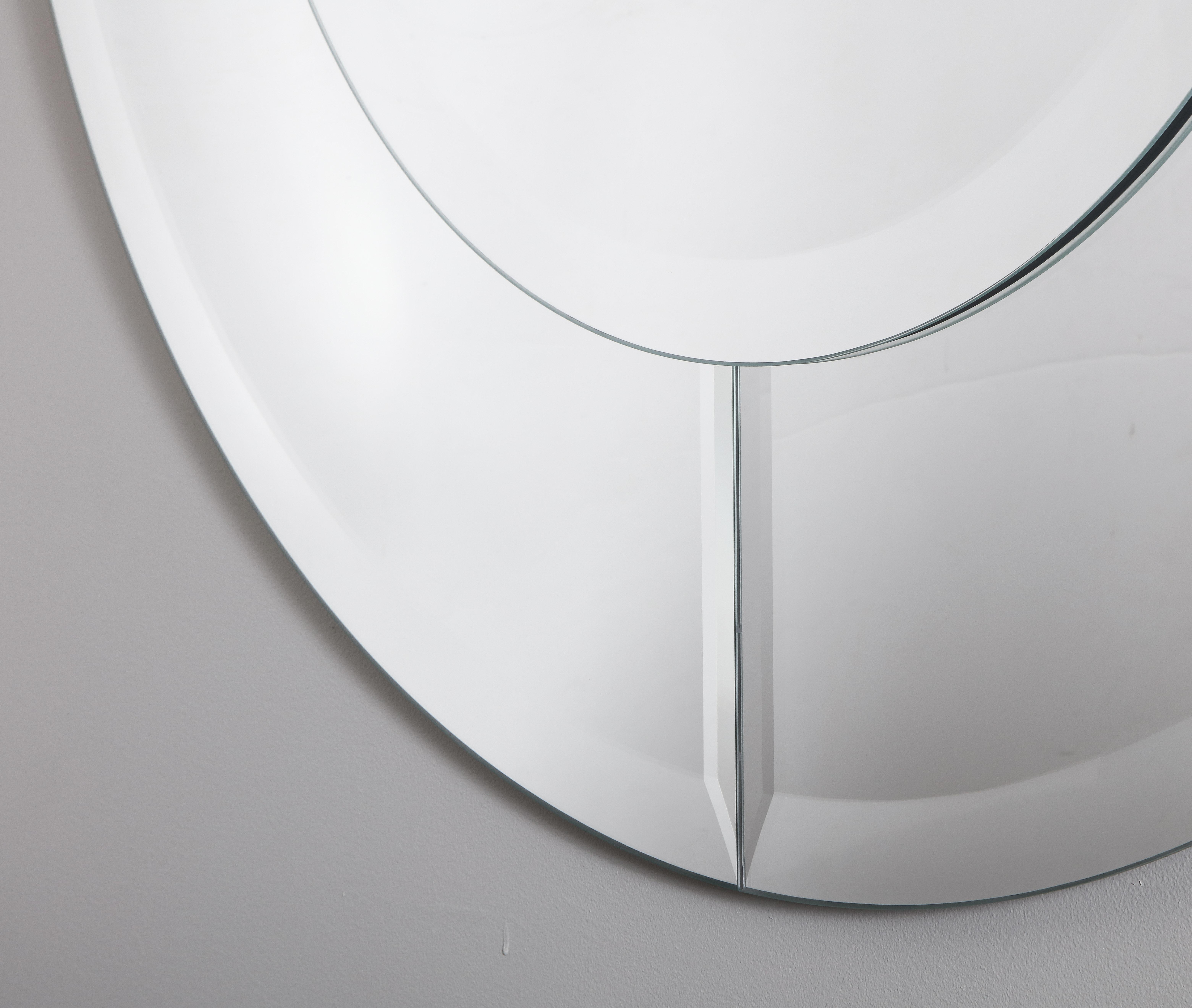 Modern Custom Large Round Beveled Mirror in the Manner of Karl Springer, Made to Order