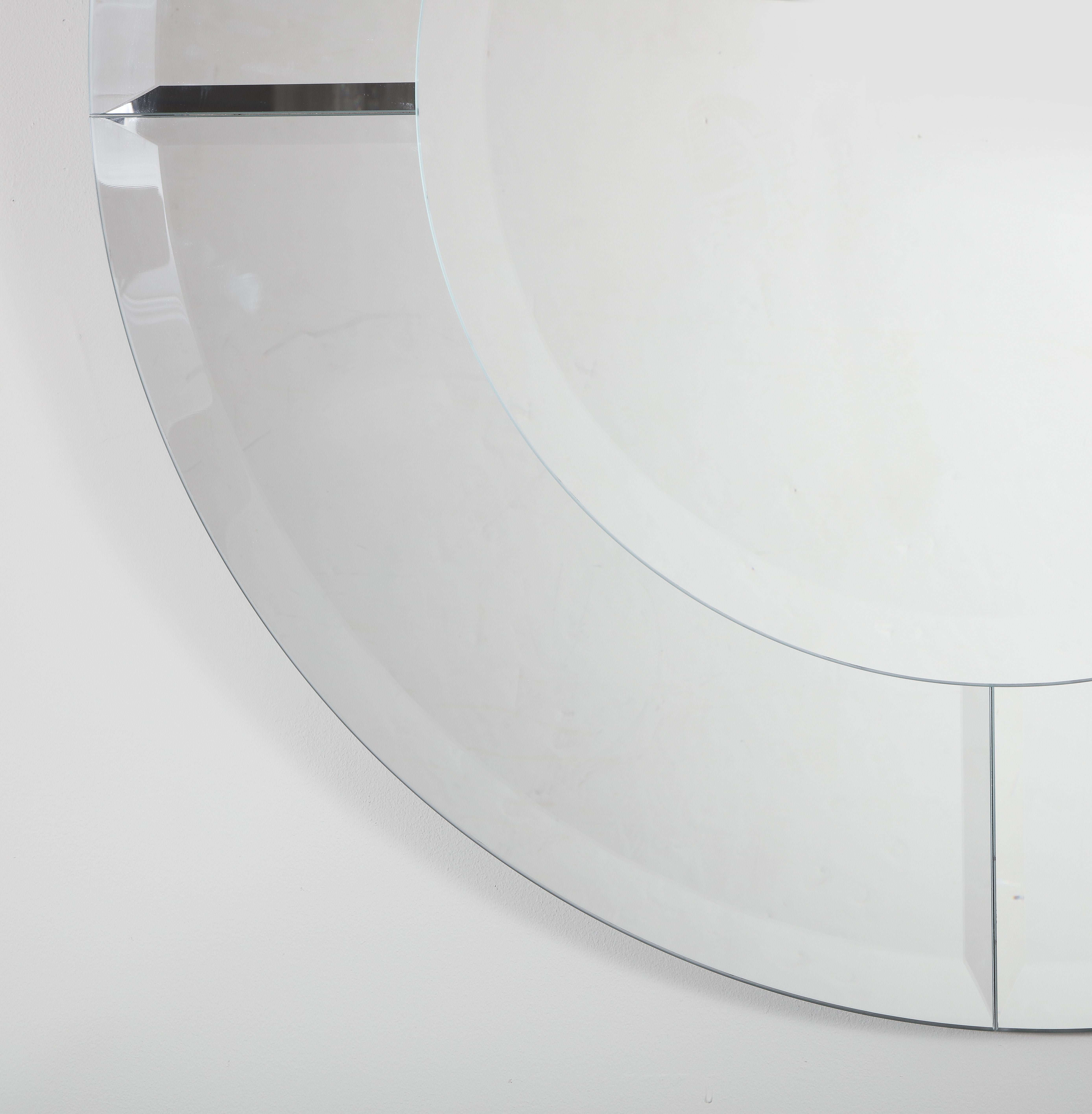 Custom Large Round Beveled Mirror in the Manner of Karl Springer, Made to Order In New Condition In New York, NY