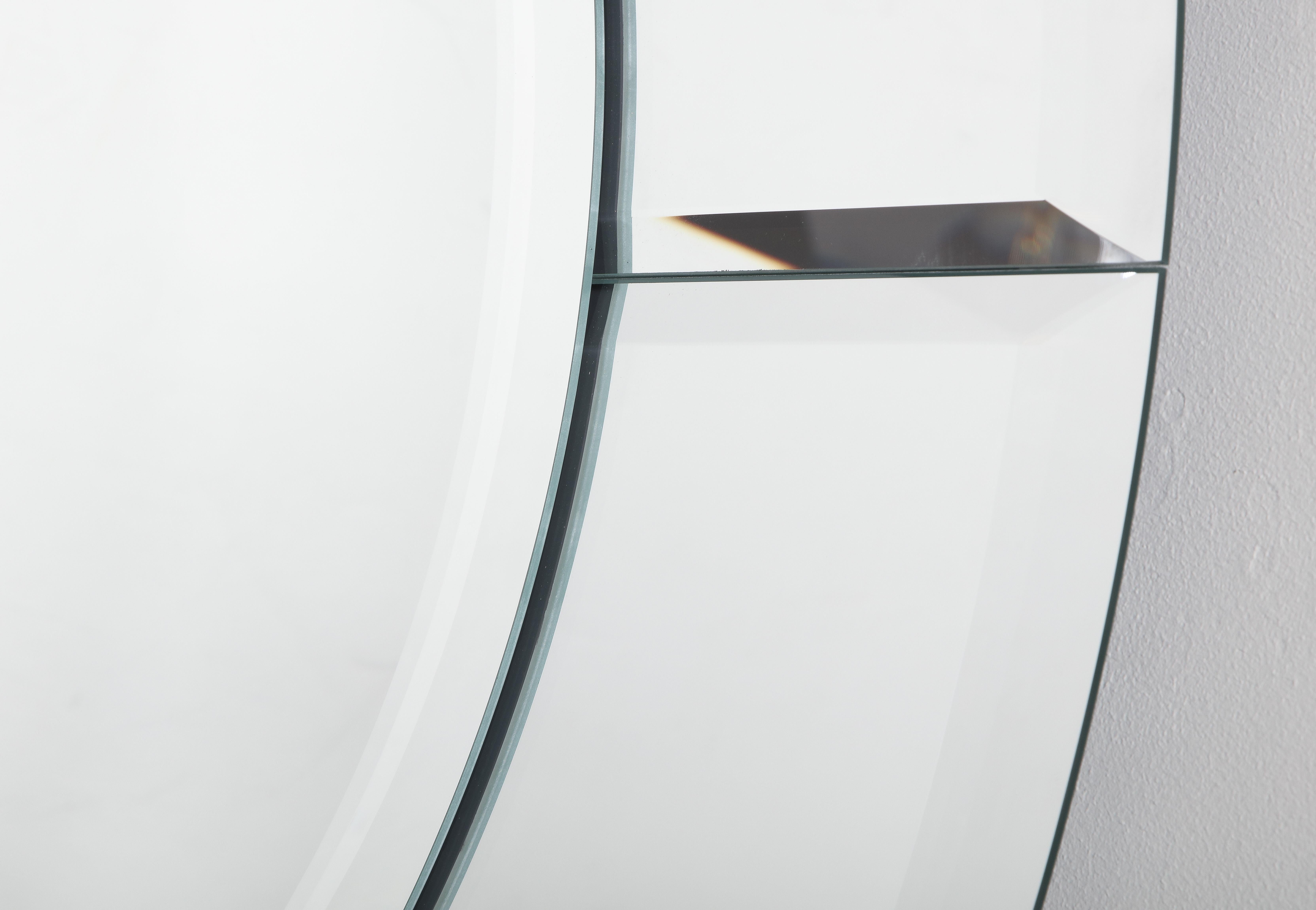 Custom Large Round Beveled Mirror in the Manner of Karl Springer, Made to Order 1