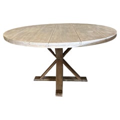 Custom Large Round White Washed Pedestal Farmhouse Dining Table