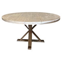 Custom Large Round White Washed Pedestal Farmhouse Dining Table